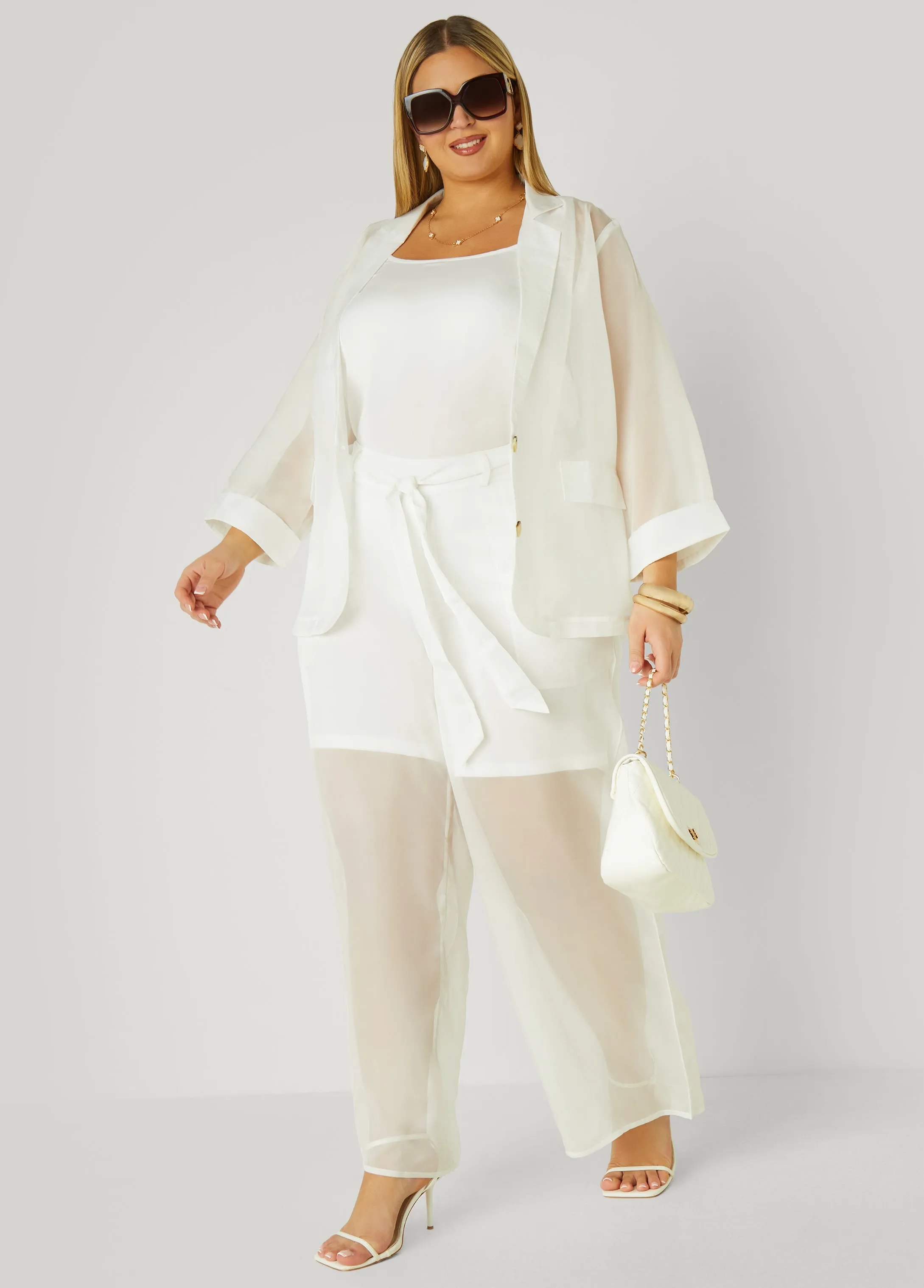 Belted Chiffon Straight Leg Pants sold by Ashley Stewart