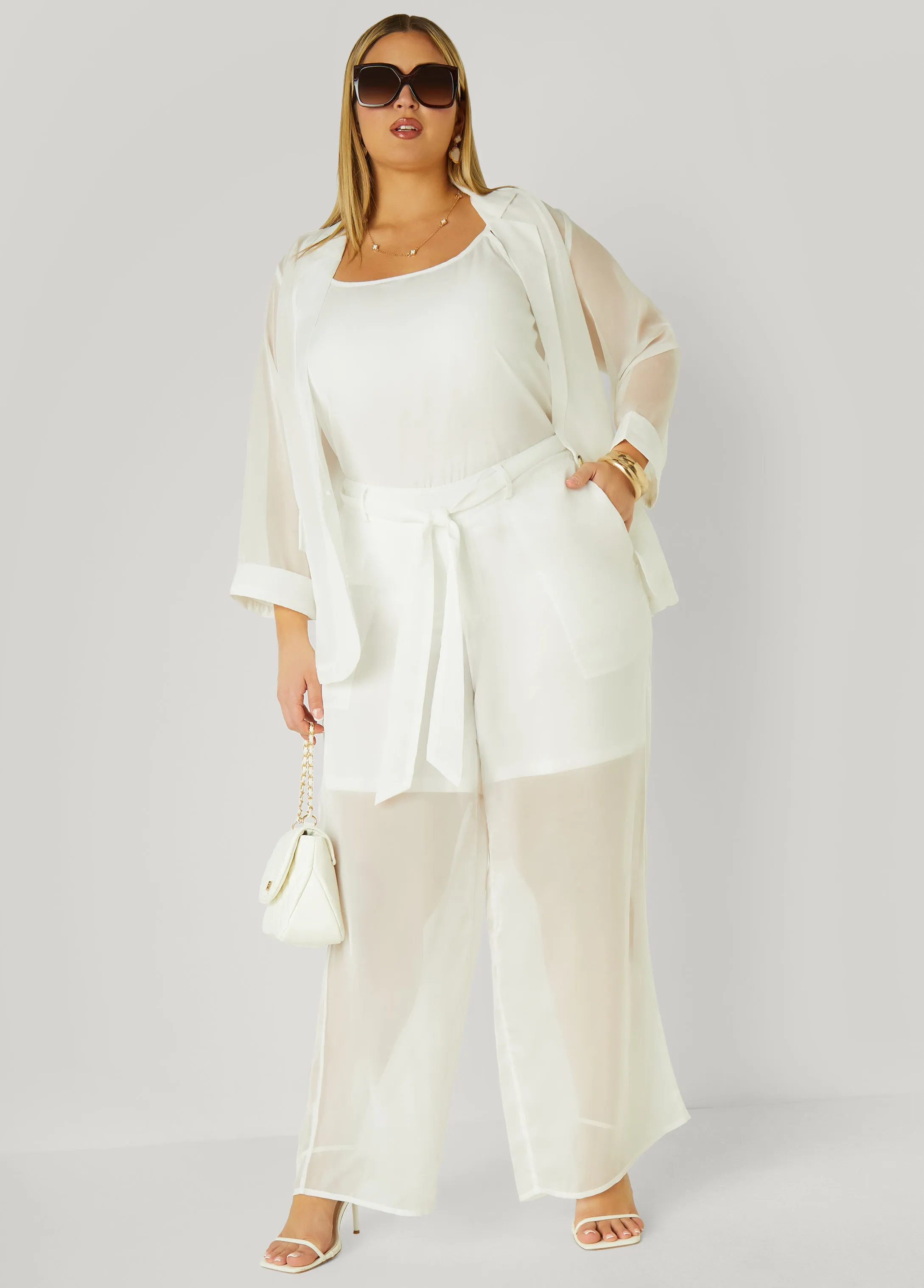 Belted Chiffon Straight Leg Pants sold by Ashley Stewart product image thumbnail 4