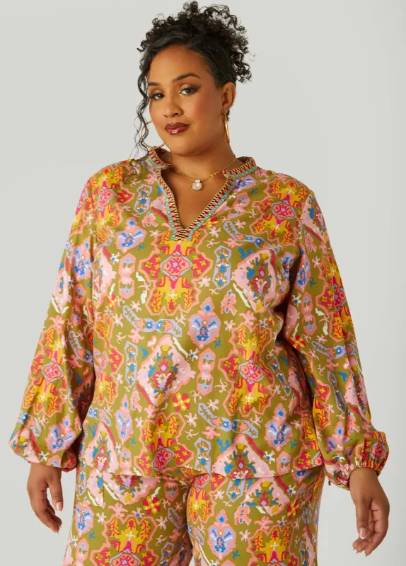 Embroidered Abstract Print Top sold by Ashley Stewart