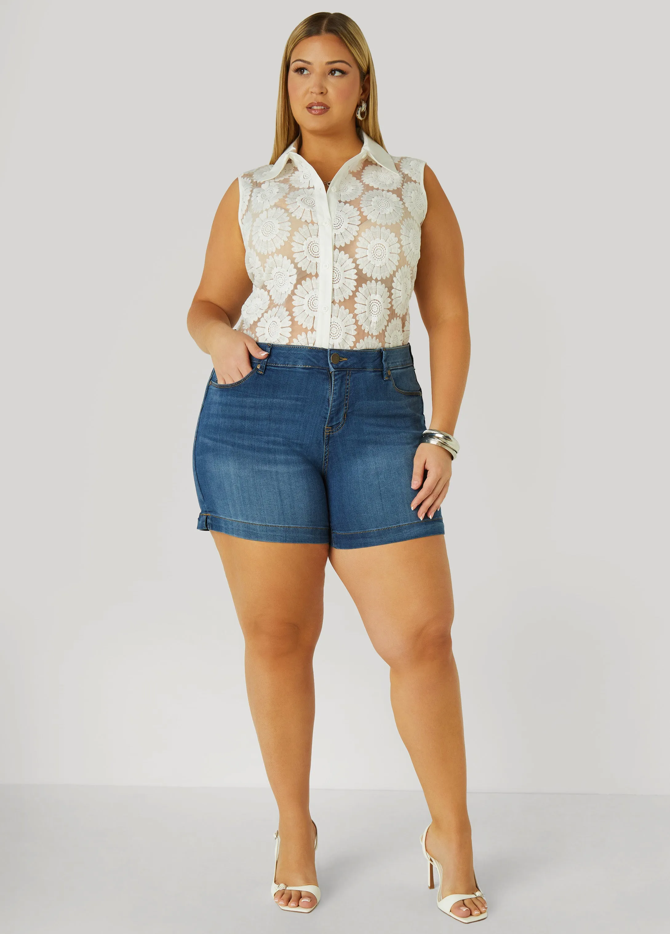 Floral Embroidered Mesh Shirt sold by Ashley Stewart product image thumbnail 3