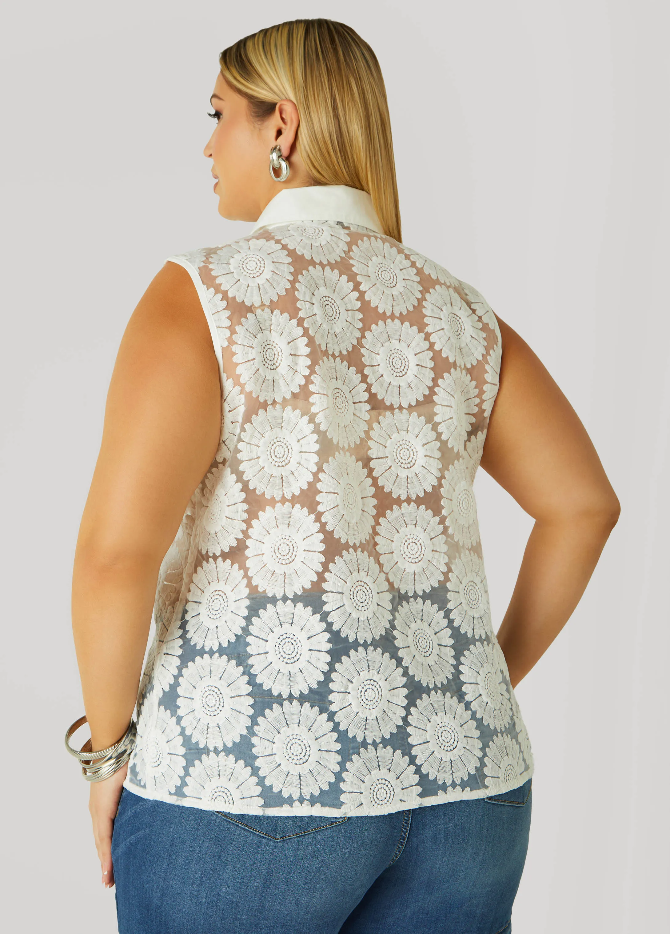 Floral Embroidered Mesh Shirt sold by Ashley Stewart product image thumbnail 2