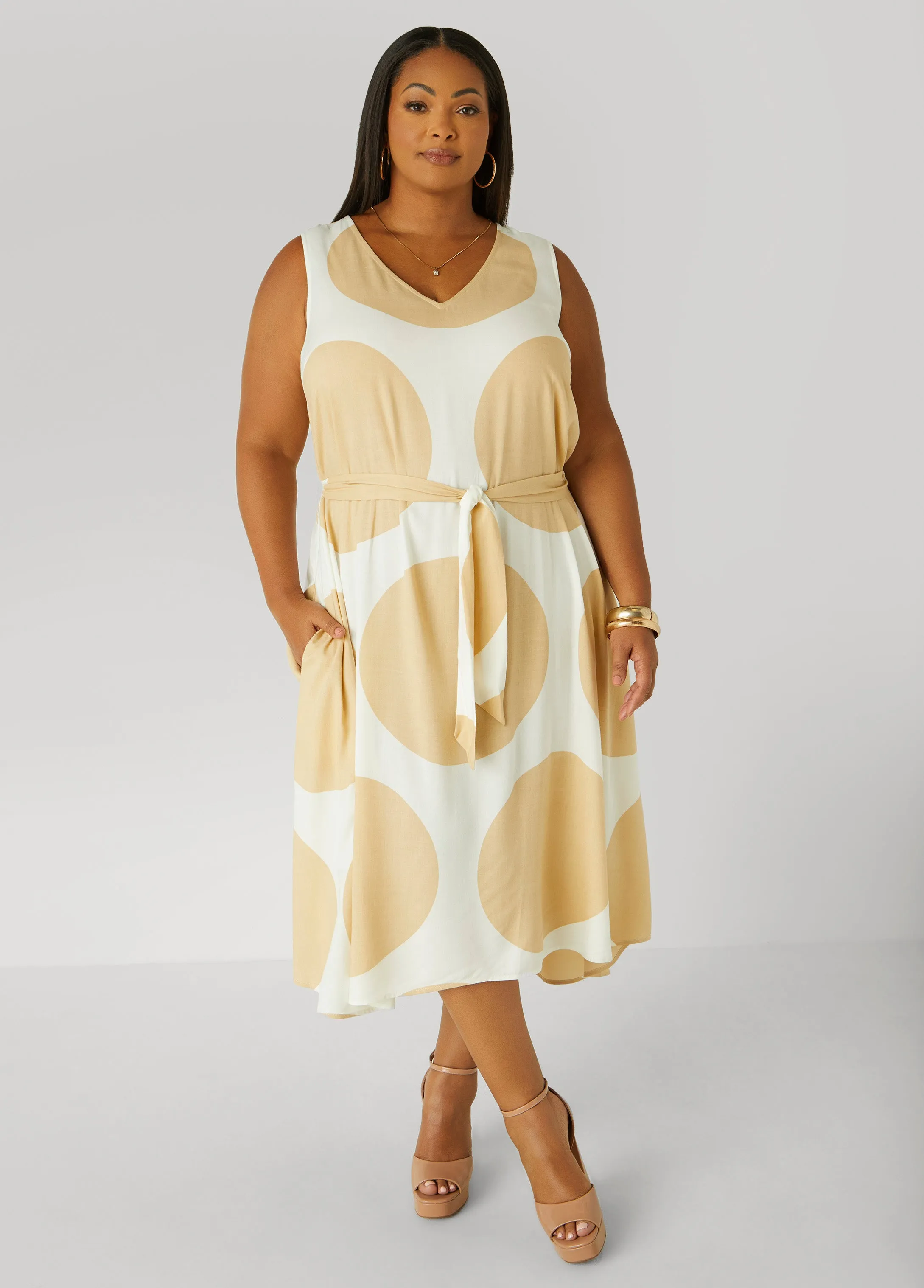 Belted Polka Dot Midi Dress sold by Ashley Stewart product image thumbnail 5