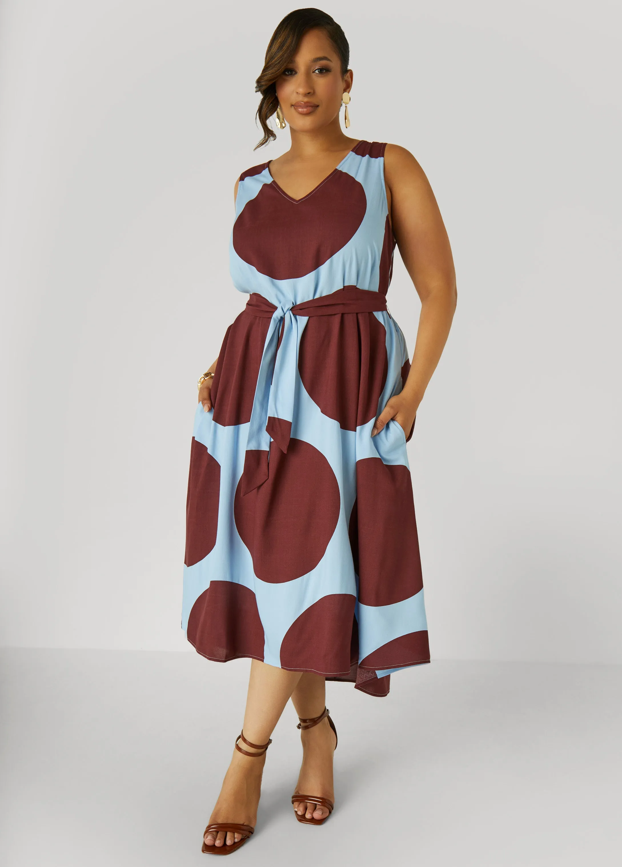 Belted Polka Dot Midi Dress sold by Ashley Stewart
