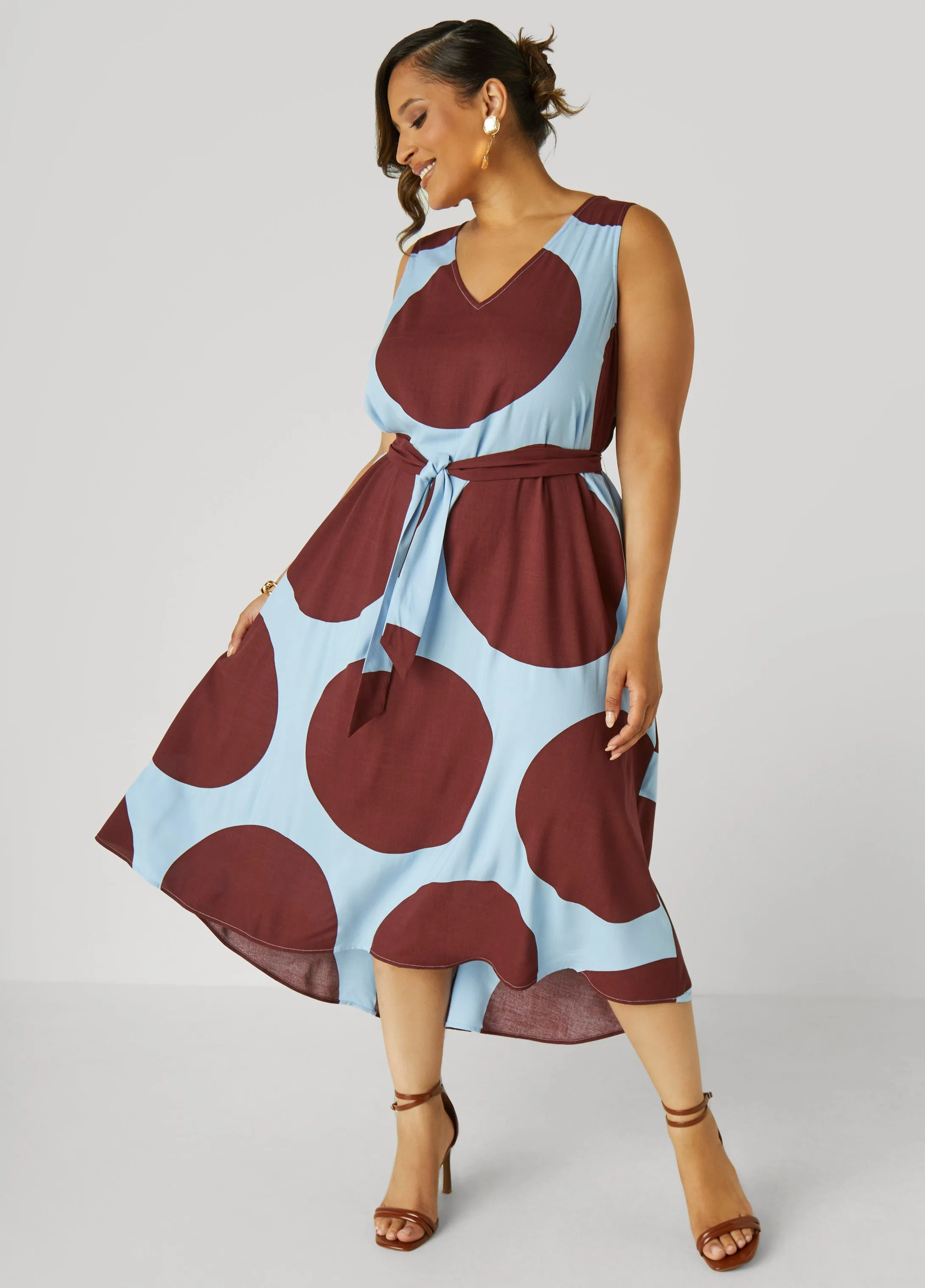 Belted Polka Dot Midi Dress sold by Ashley Stewart product image thumbnail 3