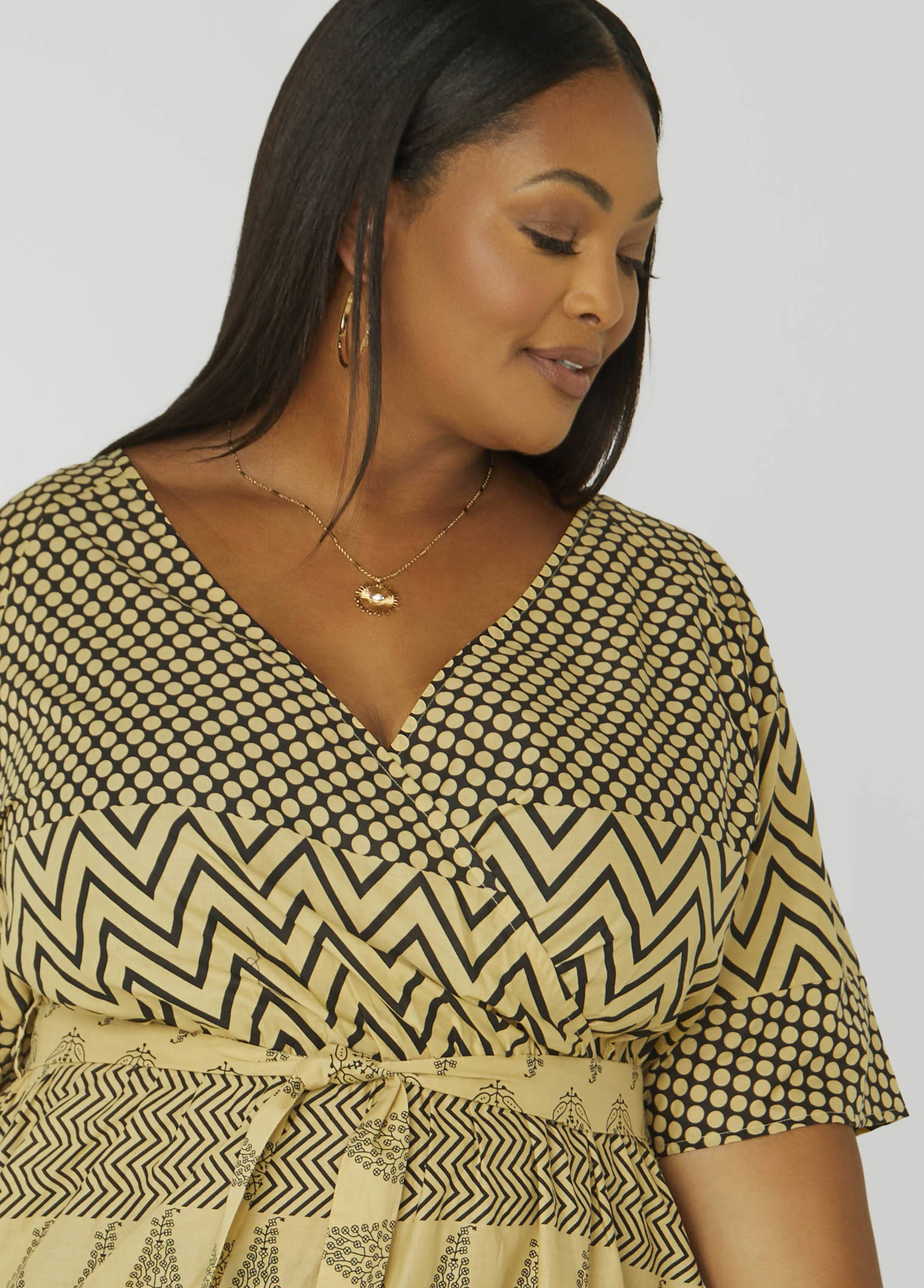 Faux Wrap Printed Cotton Dress sold by Ashley Stewart product image thumbnail 4