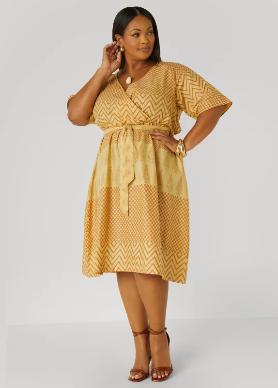 Printed Cotton Faux Wrap Dress sold by Ashley Stewart
