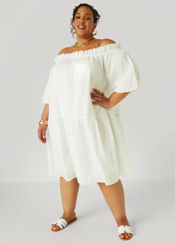 Off The Shoulder Gauze Dress sold by Ashley Stewart