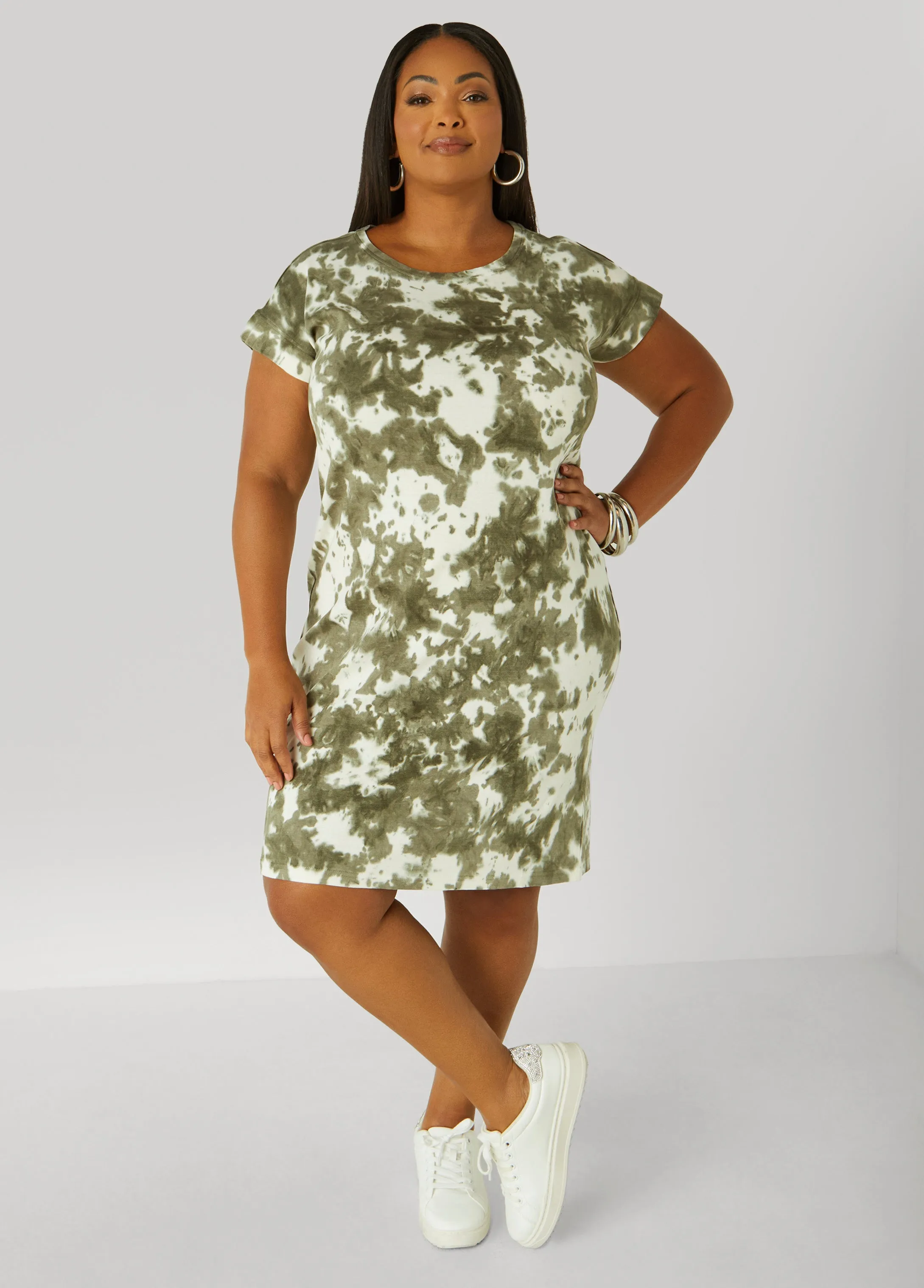 Tie Dyed Cotton T Shirt Dress sold by Ashley Stewart