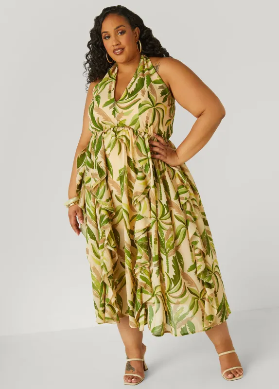 Palm Print Maxi Halter Dress sold by Ashley Stewart