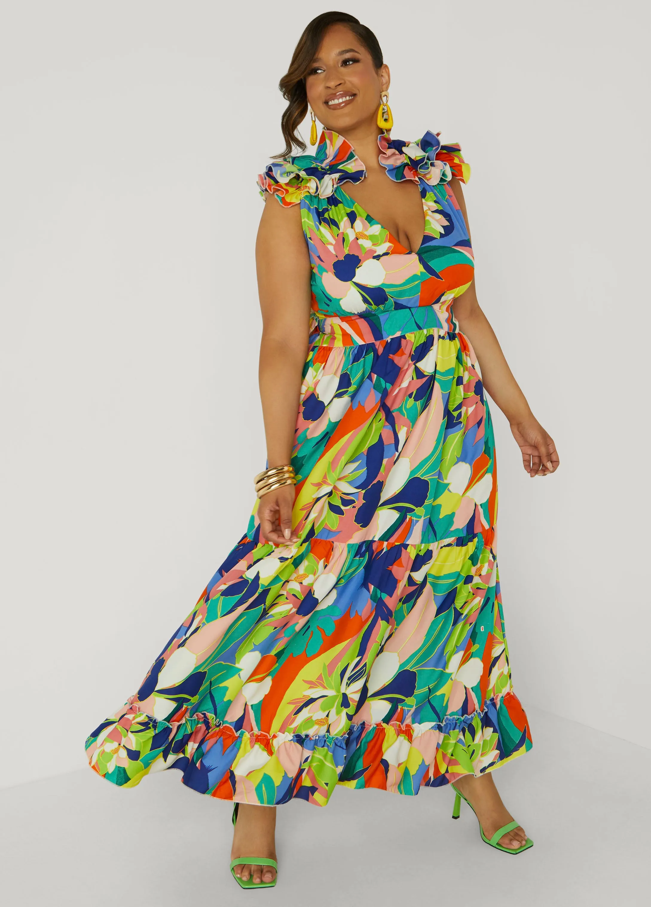 Lace Up Floral Print Maxi Dress sold by Ashley Stewart product image thumbnail 3