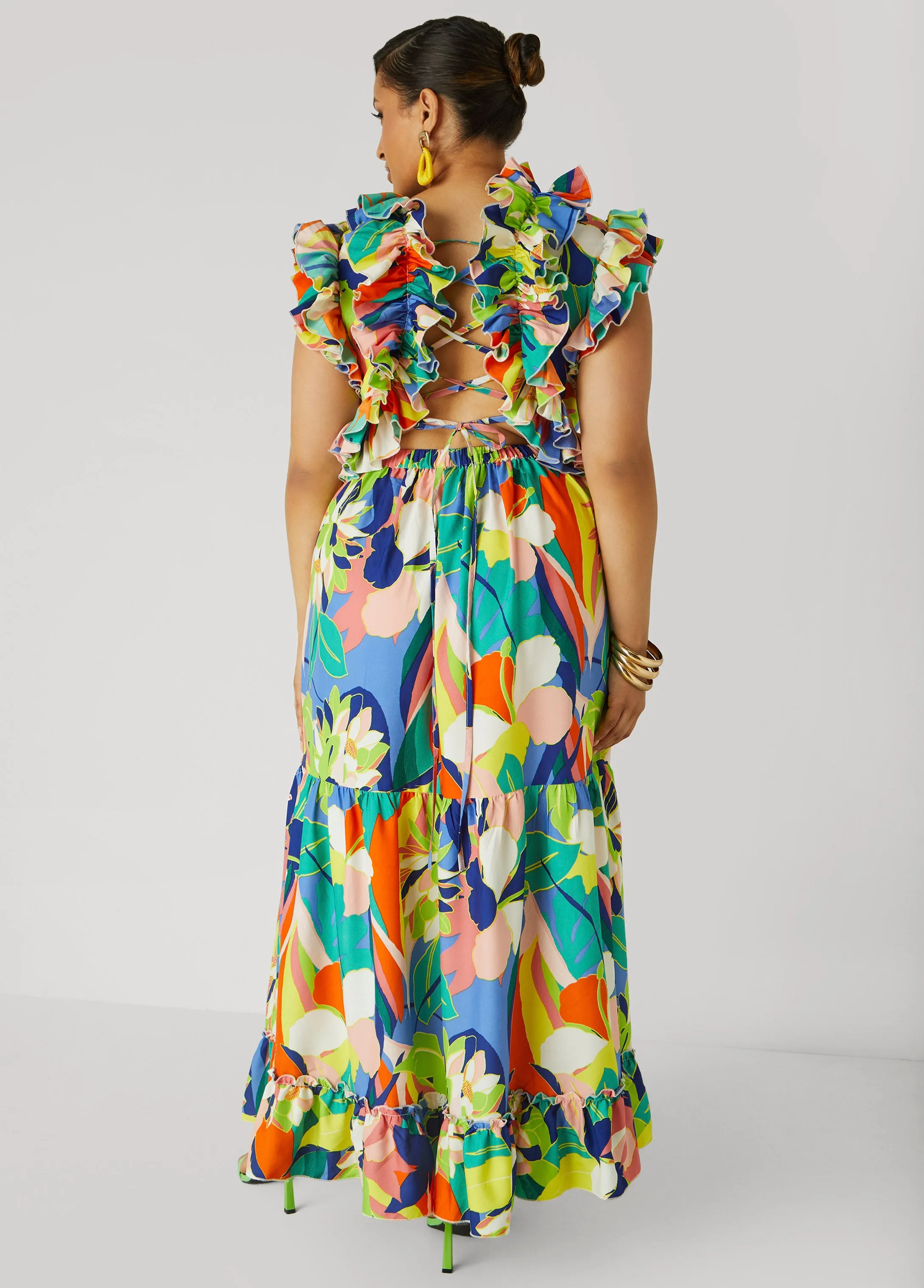 Lace Up Floral Print Maxi Dress sold by Ashley Stewart product image thumbnail 2