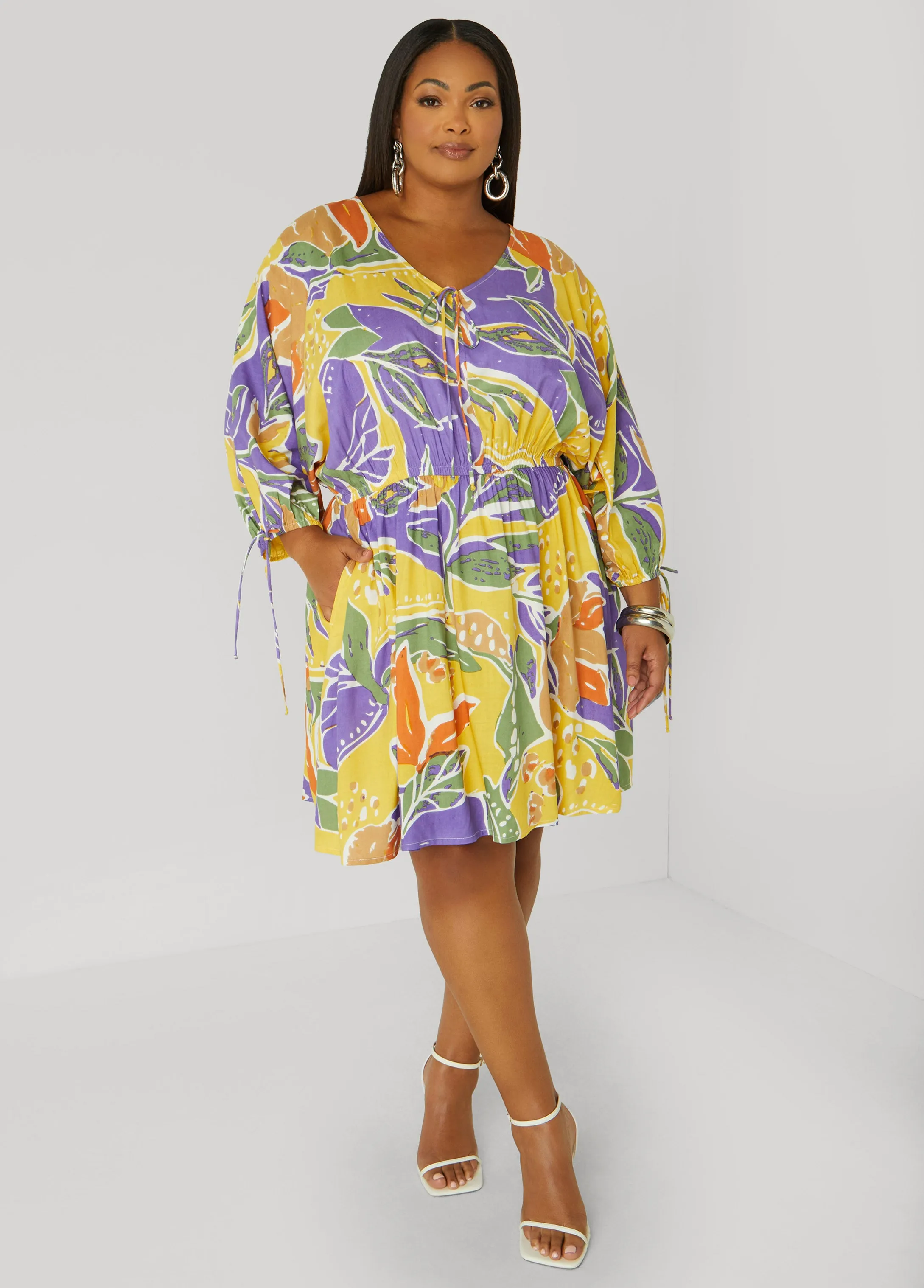 Tropical Print A Line Dress sold by Ashley Stewart