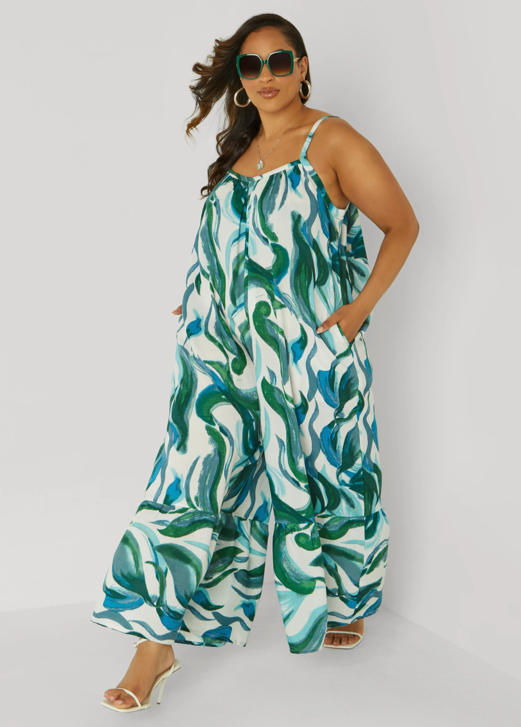 Swirl Print Wide Leg Jumpsuit sold by Ashley Stewart