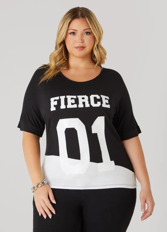 Fierce Two Tone Sequined Tee made by Ashley Stewart