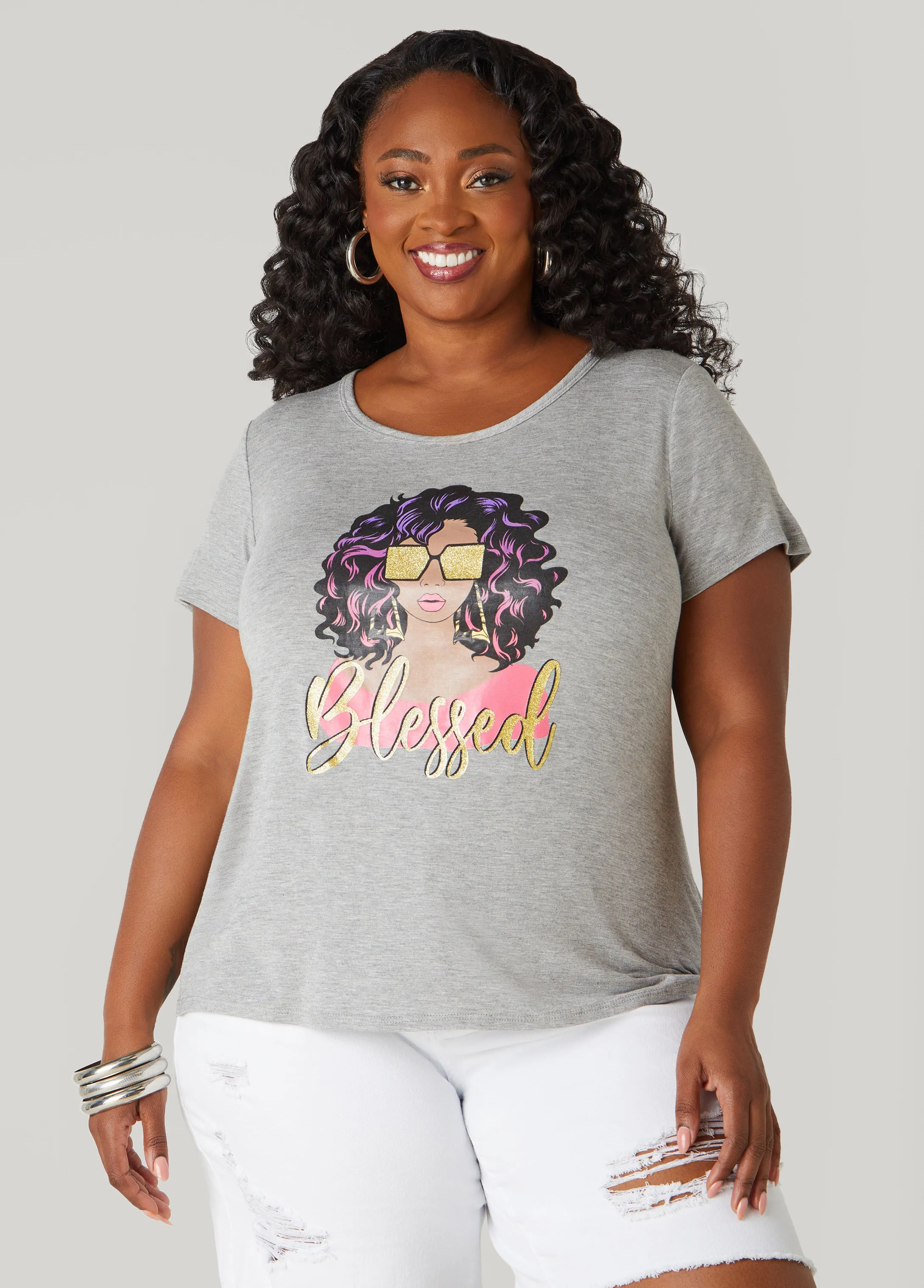 Blessed Glittered Graphic Tee sold by Ashley Stewart