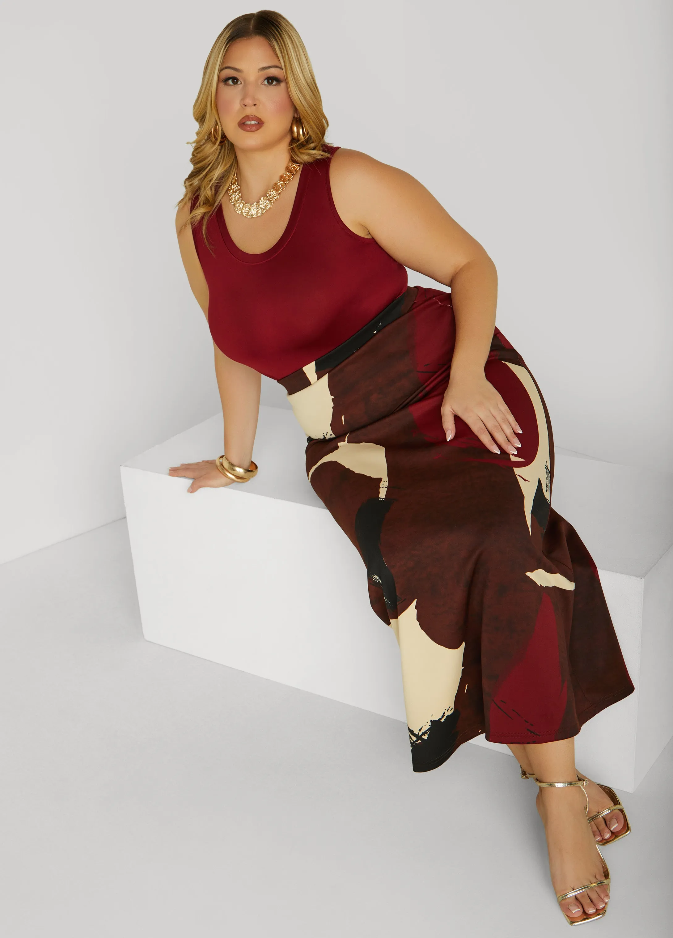 Abstract Print Maxi Skirt sold by Ashley Stewart product image thumbnail 4