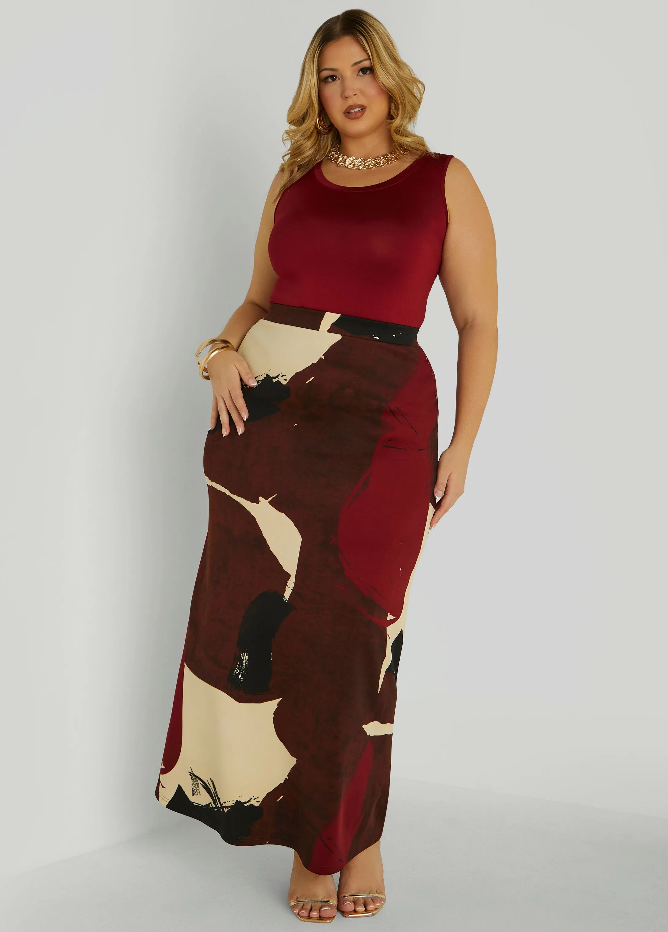 Abstract Print Maxi Skirt sold by Ashley Stewart product image thumbnail 3