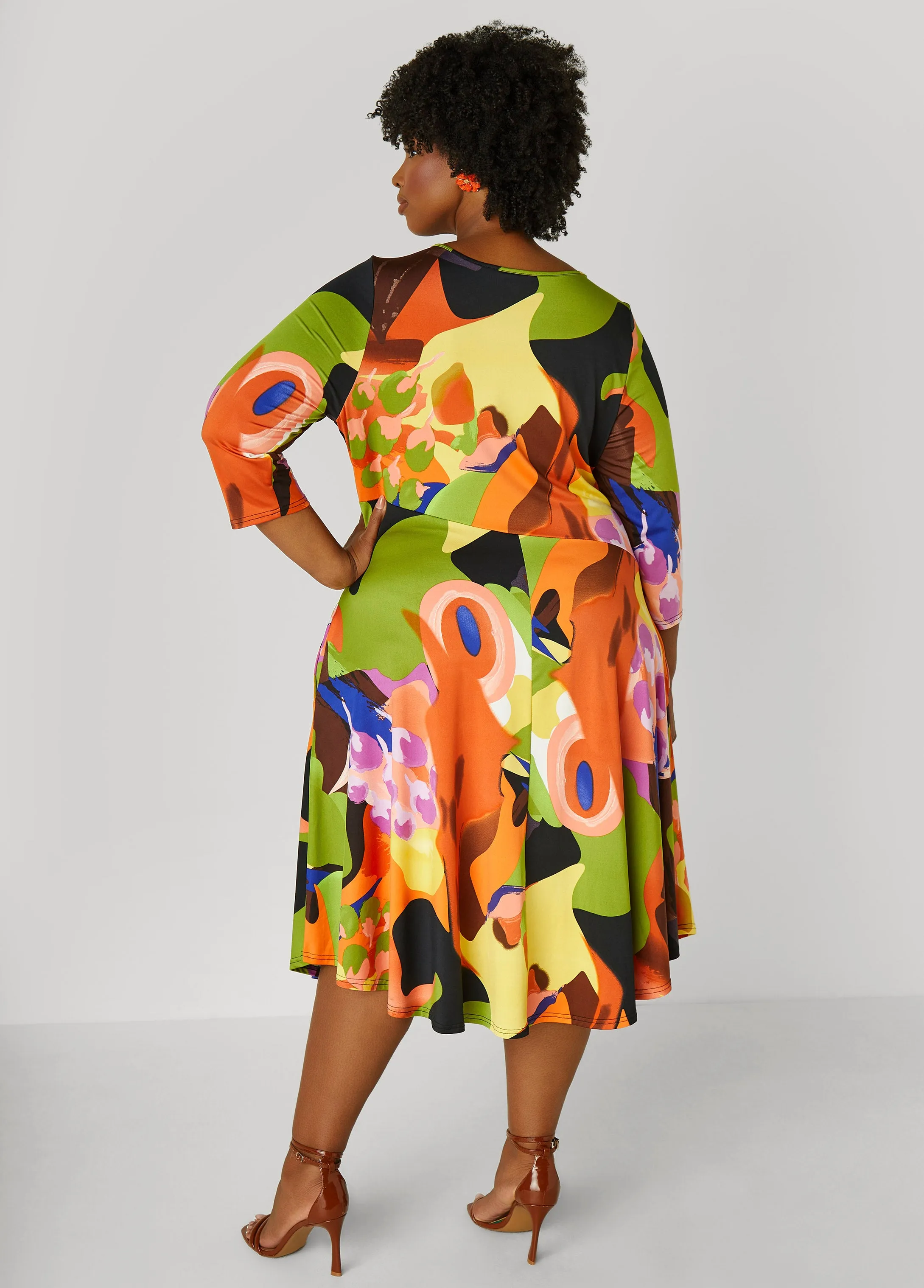 Watercolor A Line Midi Dress sold by Ashley Stewart product image thumbnail 2