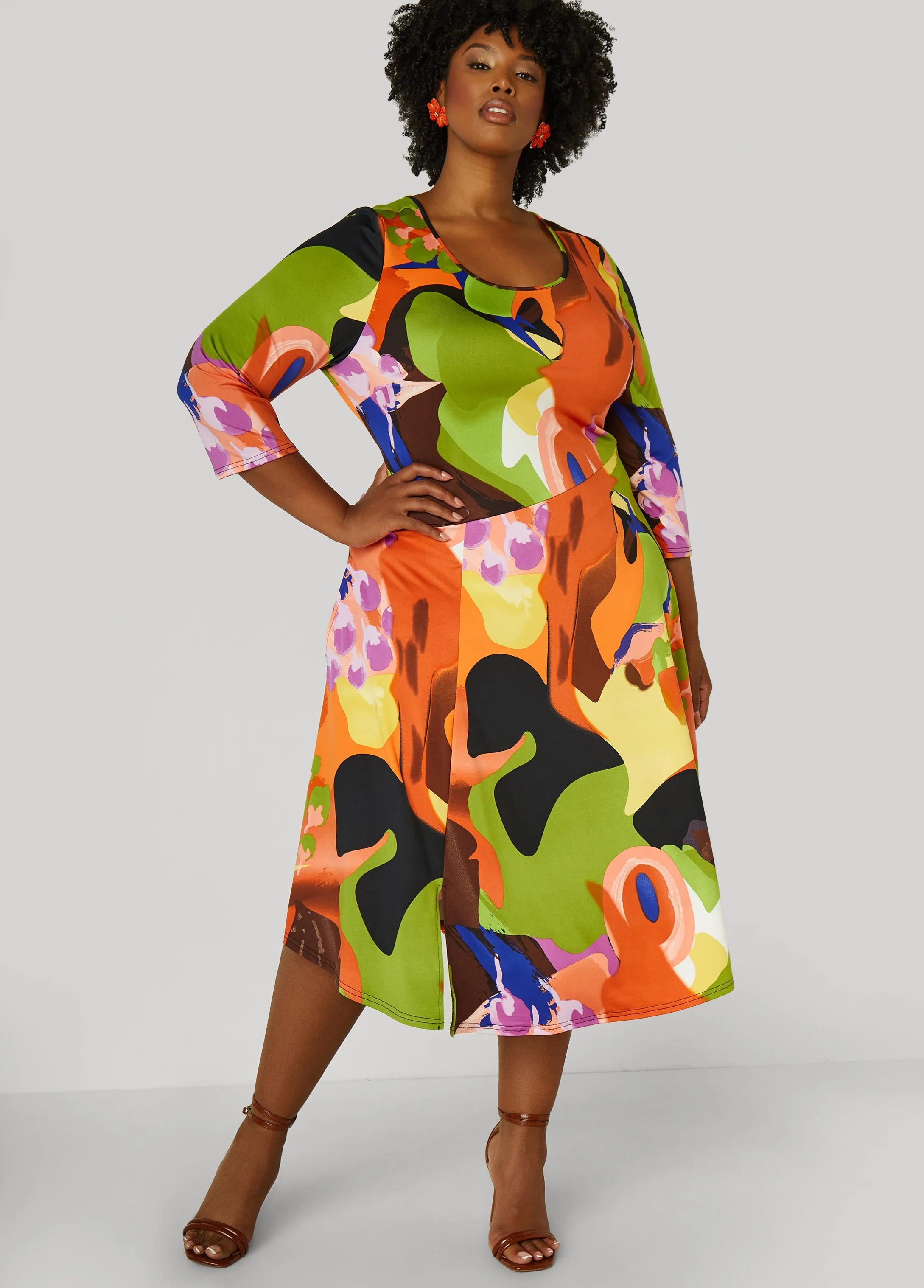 Watercolor A Line Midi Dress sold by Ashley Stewart product image thumbnail 4