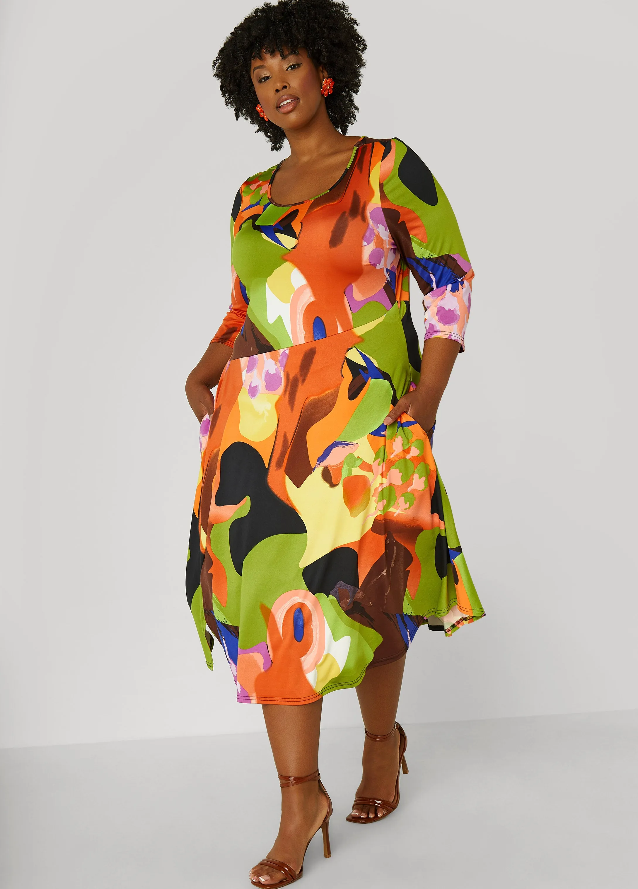 Watercolor A Line Midi Dress sold by Ashley Stewart product image thumbnail 3