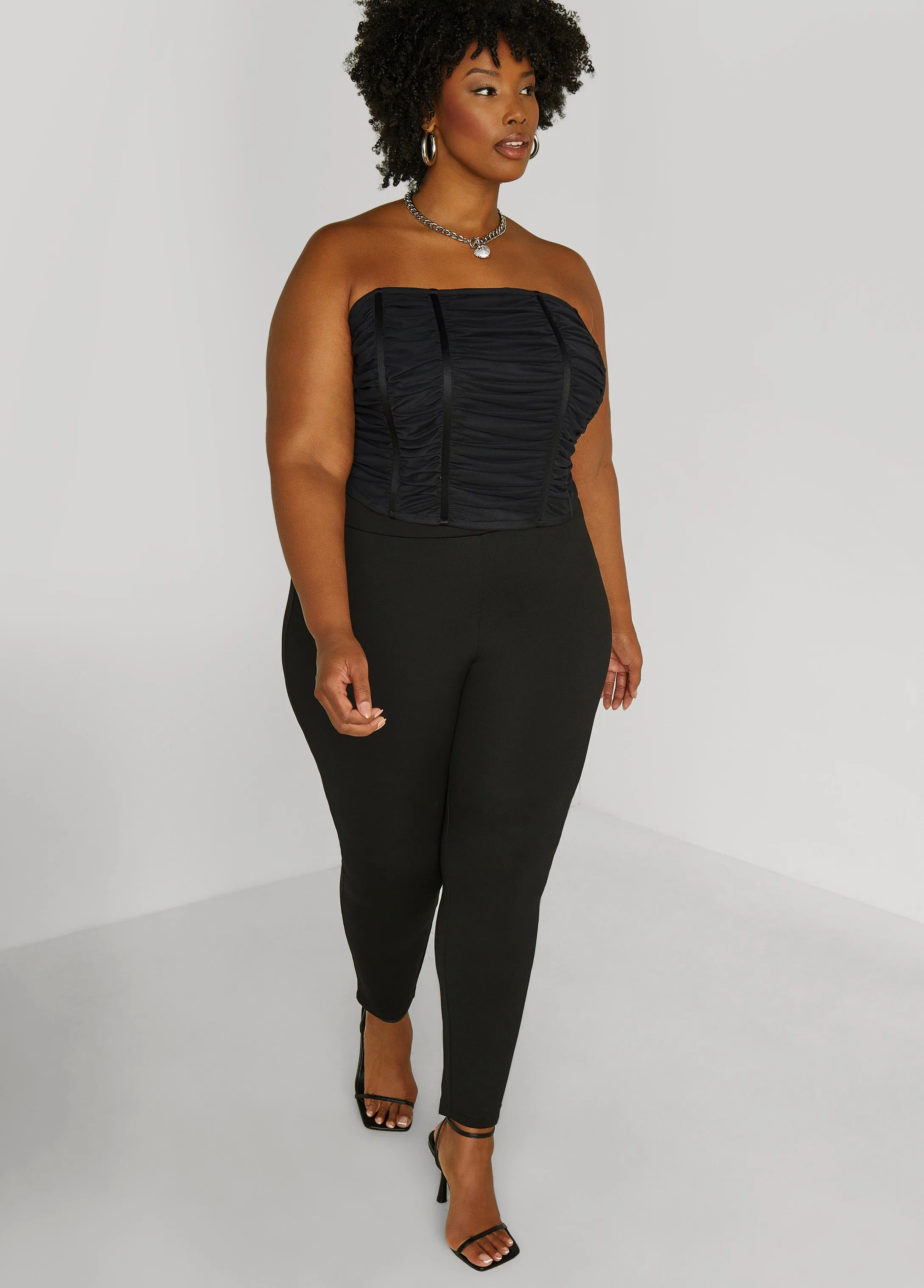 Strapless Ruched Mesh Corset Top sold by Ashley Stewart product image thumbnail 3