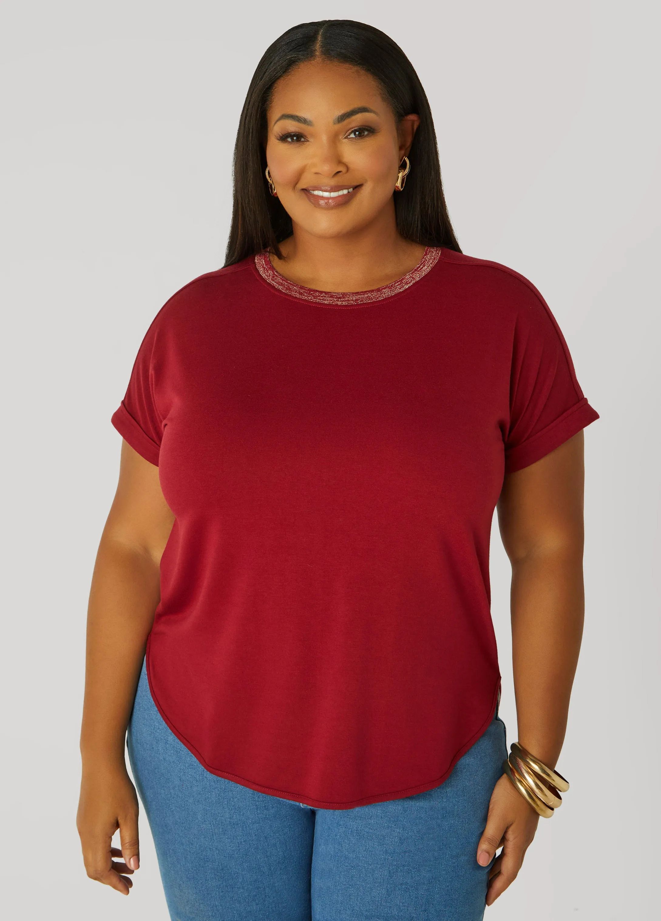 Cuffed Metallic Trimmed Tee sold by Ashley Stewart product image thumbnail 5