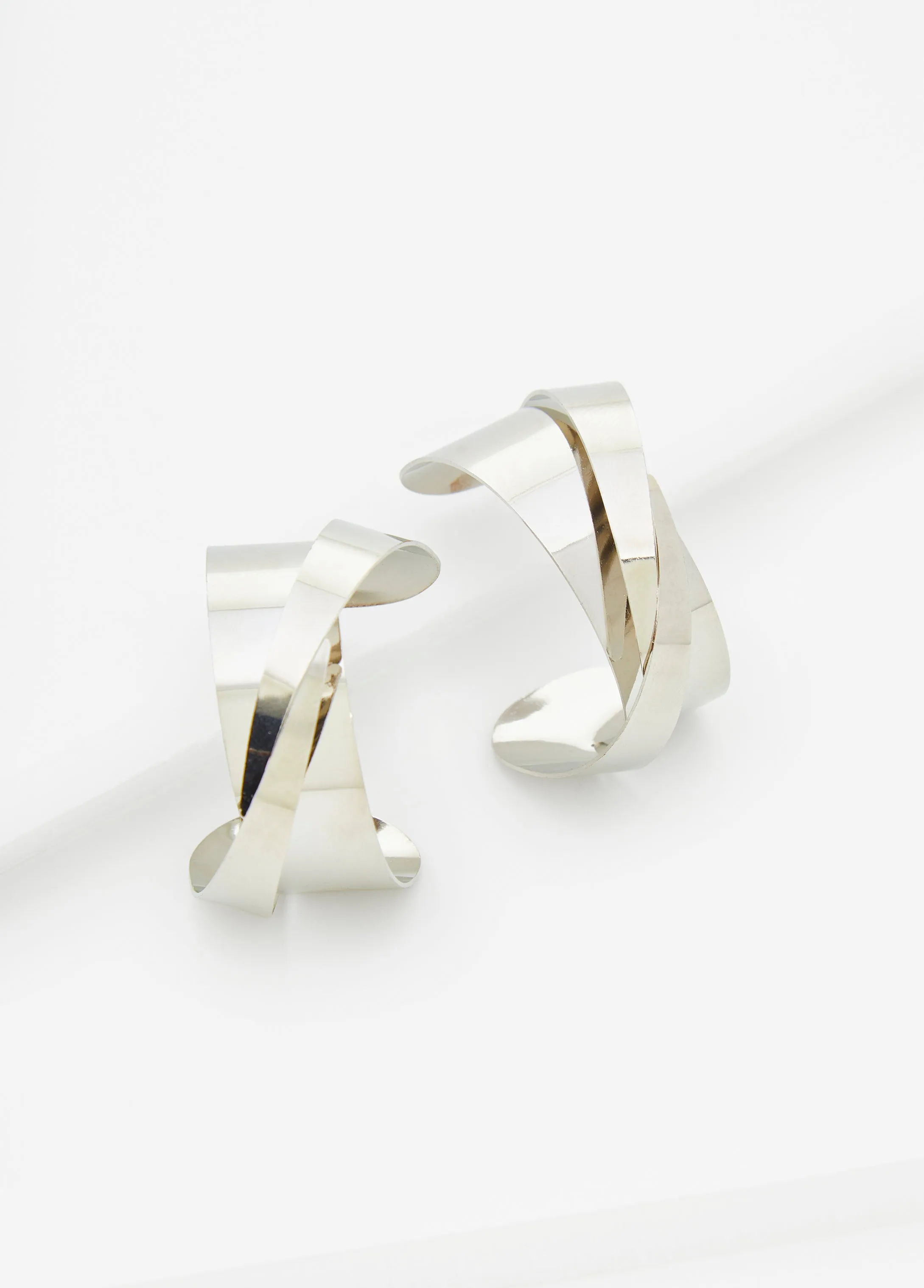 Twisted Silver Tone Hoop Earrings sold by Ashley Stewart product image thumbnail 2