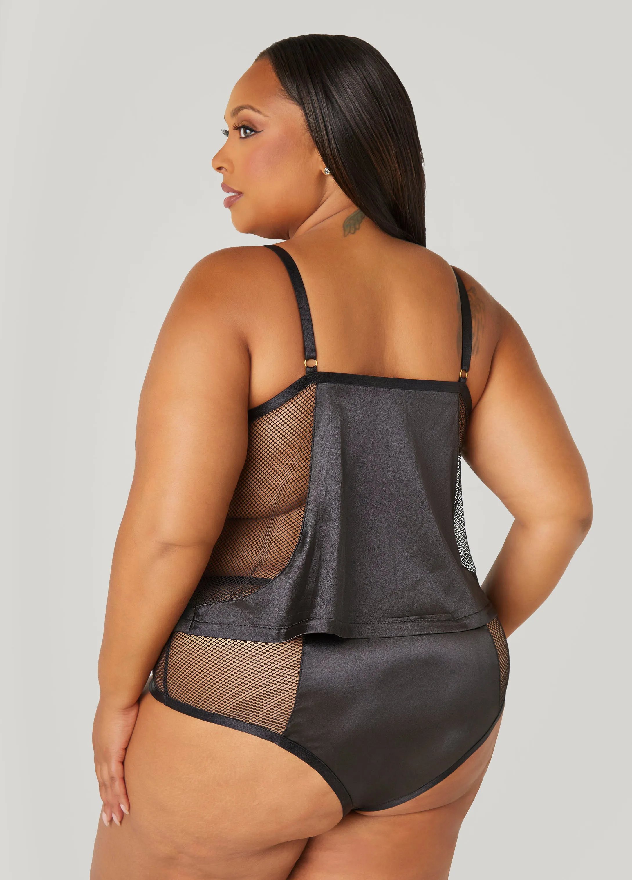 Mesh Paneled Satin Cami Set sold by Ashley Stewart product image thumbnail 2