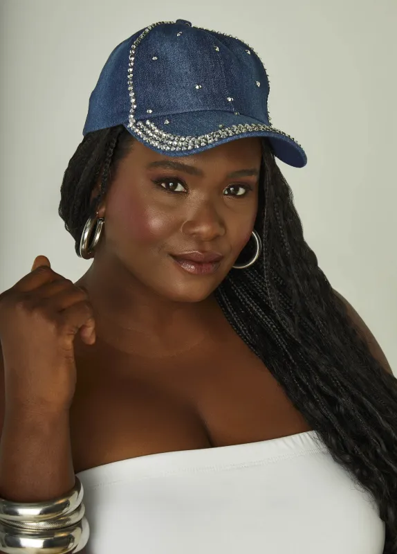 Studded Denim Baseball Hat sold by Ashley Stewart