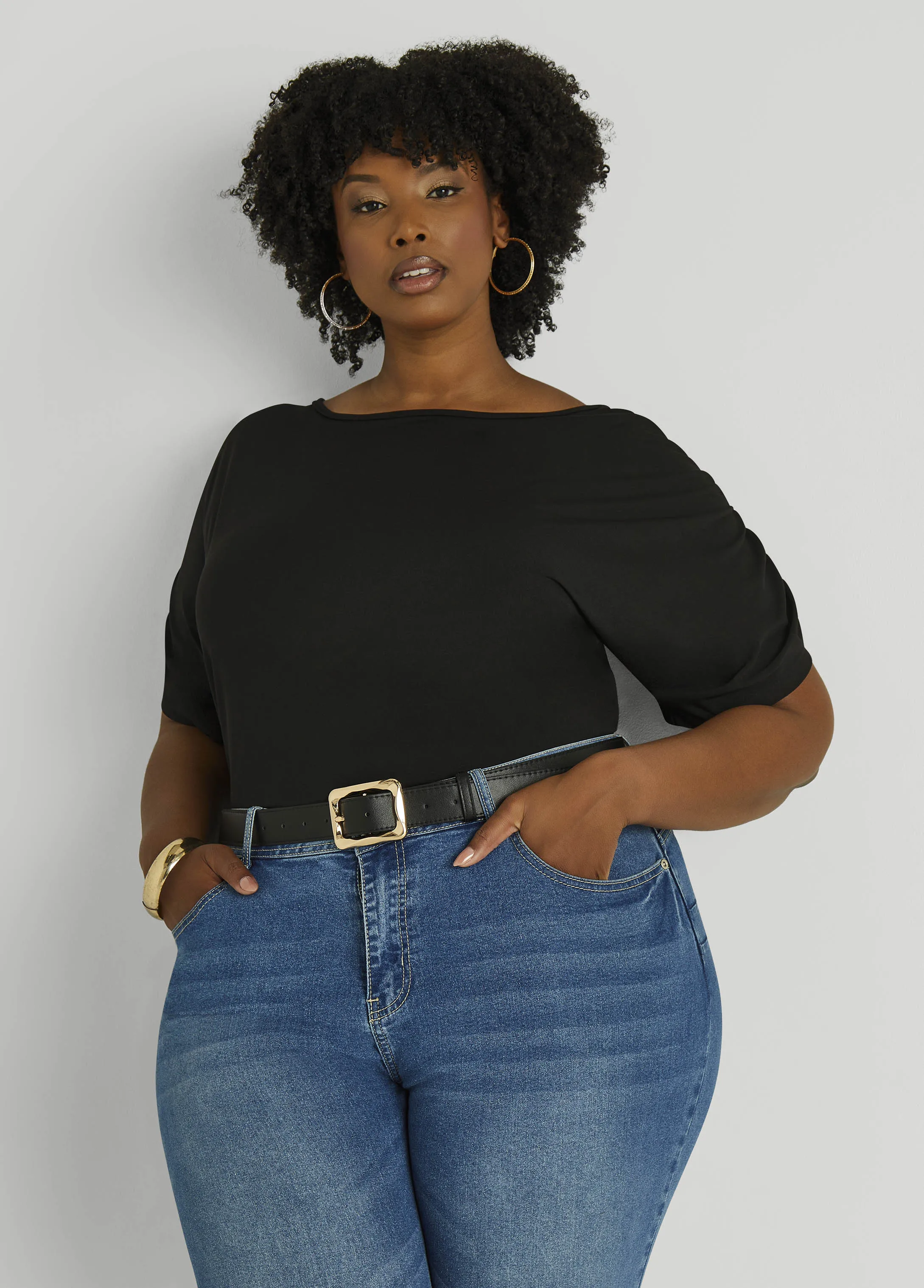 Gold Buckle Faux Leather Belt sold by Ashley Stewart