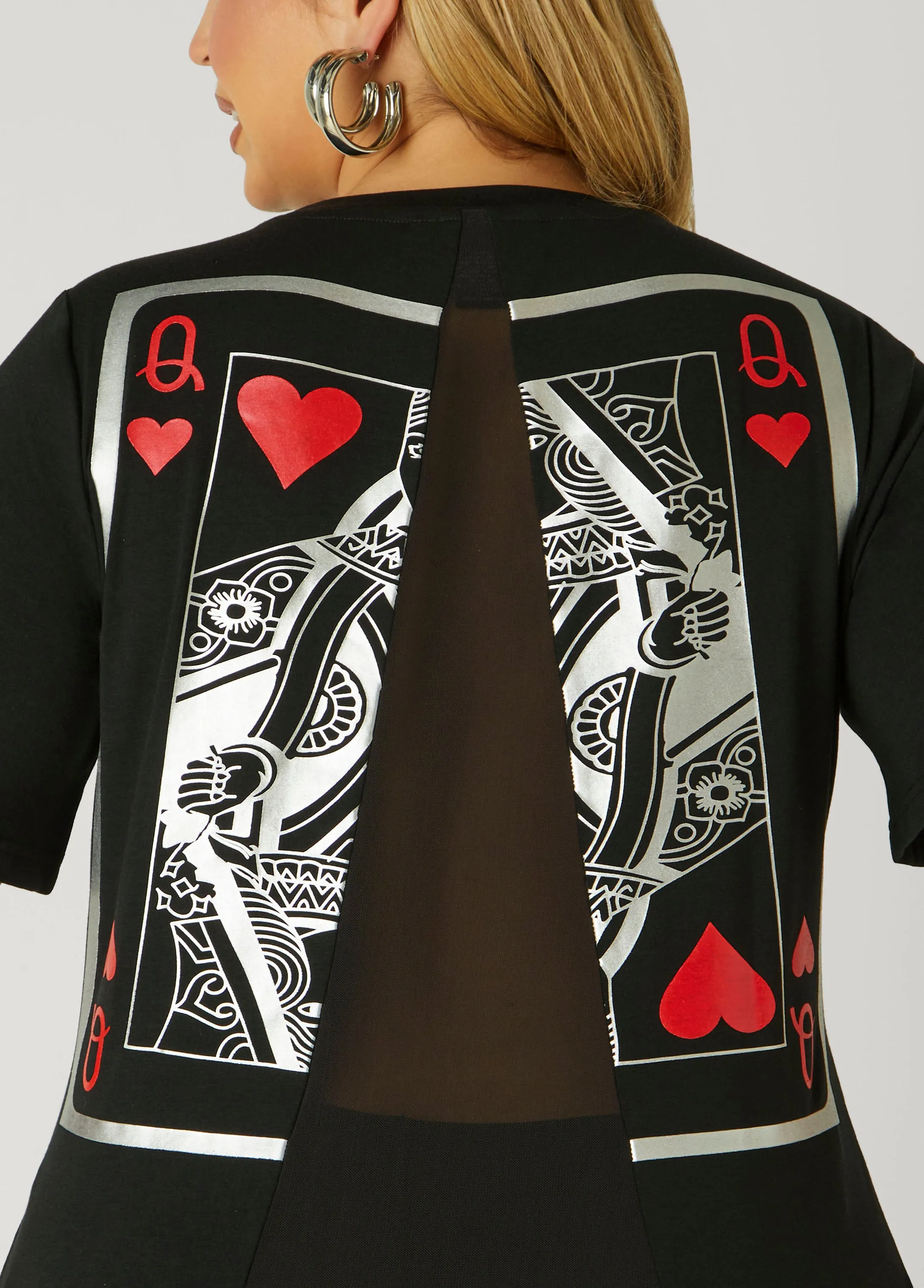 Mesh Paneled Queen Of Hearts Tee sold by Ashley Stewart product image thumbnail 4