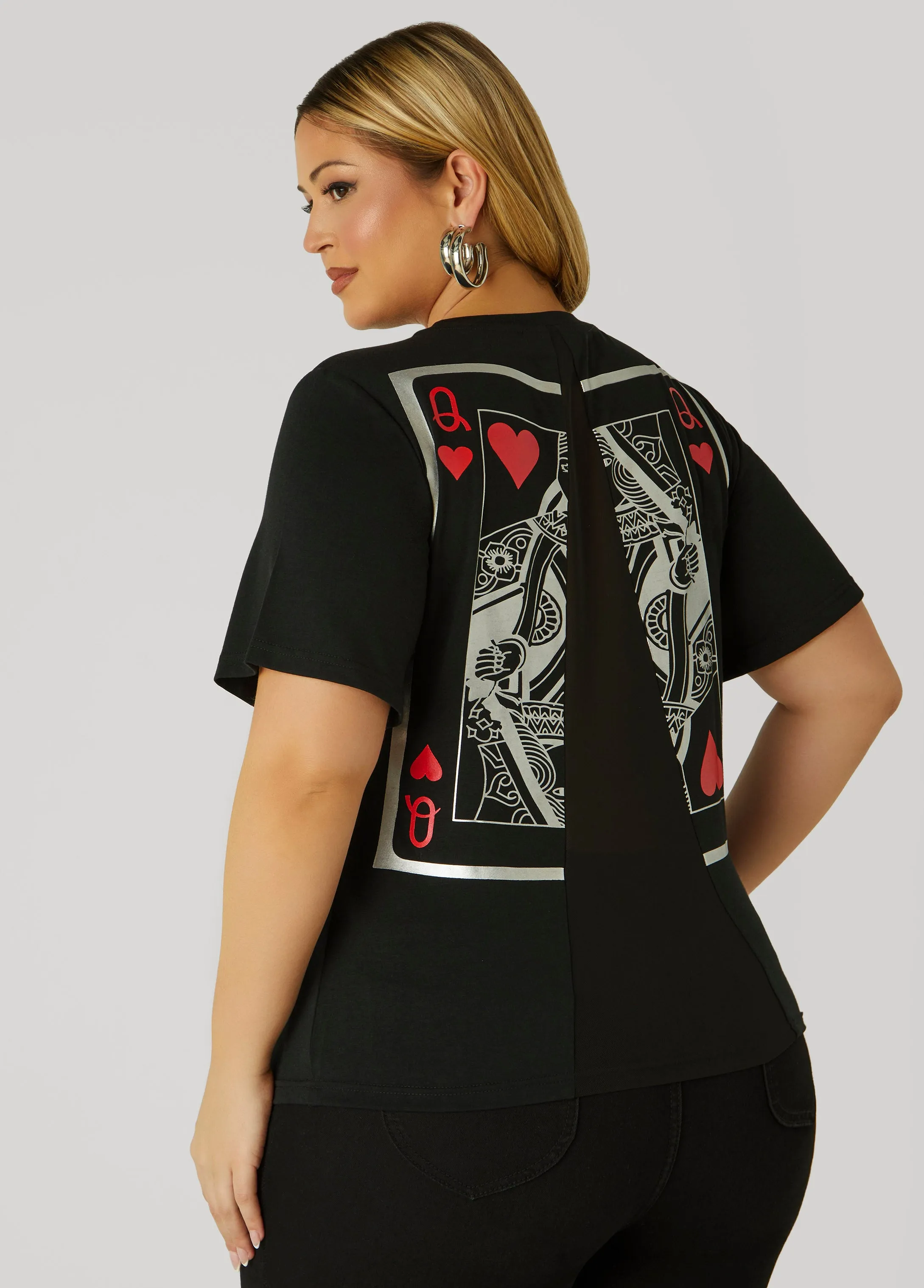 Mesh Paneled Queen Of Hearts Tee sold by Ashley Stewart