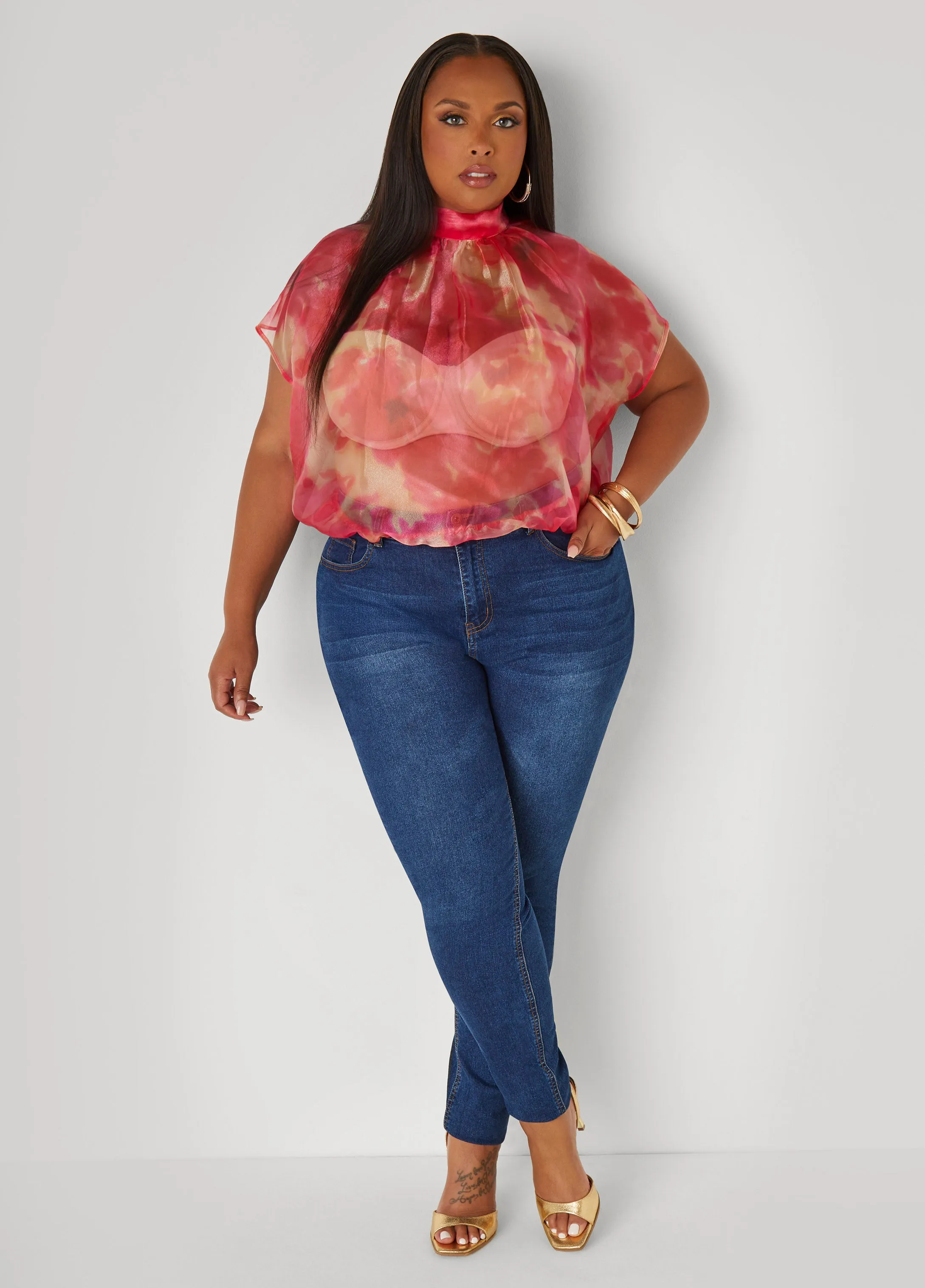 Watercolor Print Organza Blouse sold by Ashley Stewart product image thumbnail 3