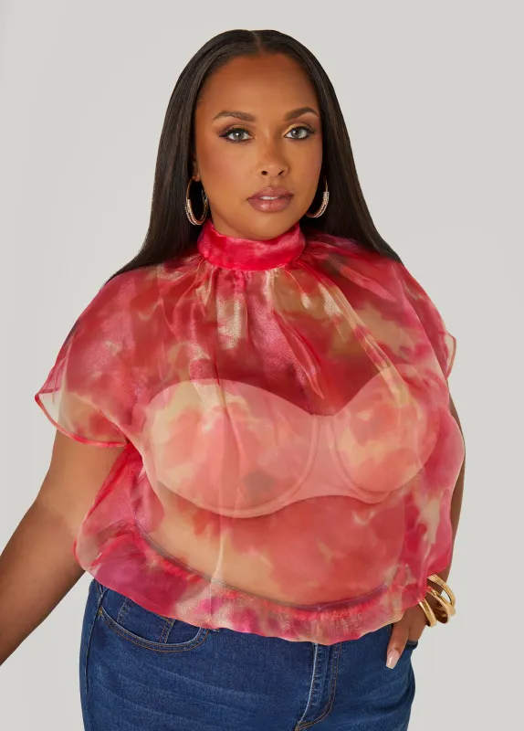 Watercolor Print Organza Blouse sold by Ashley Stewart