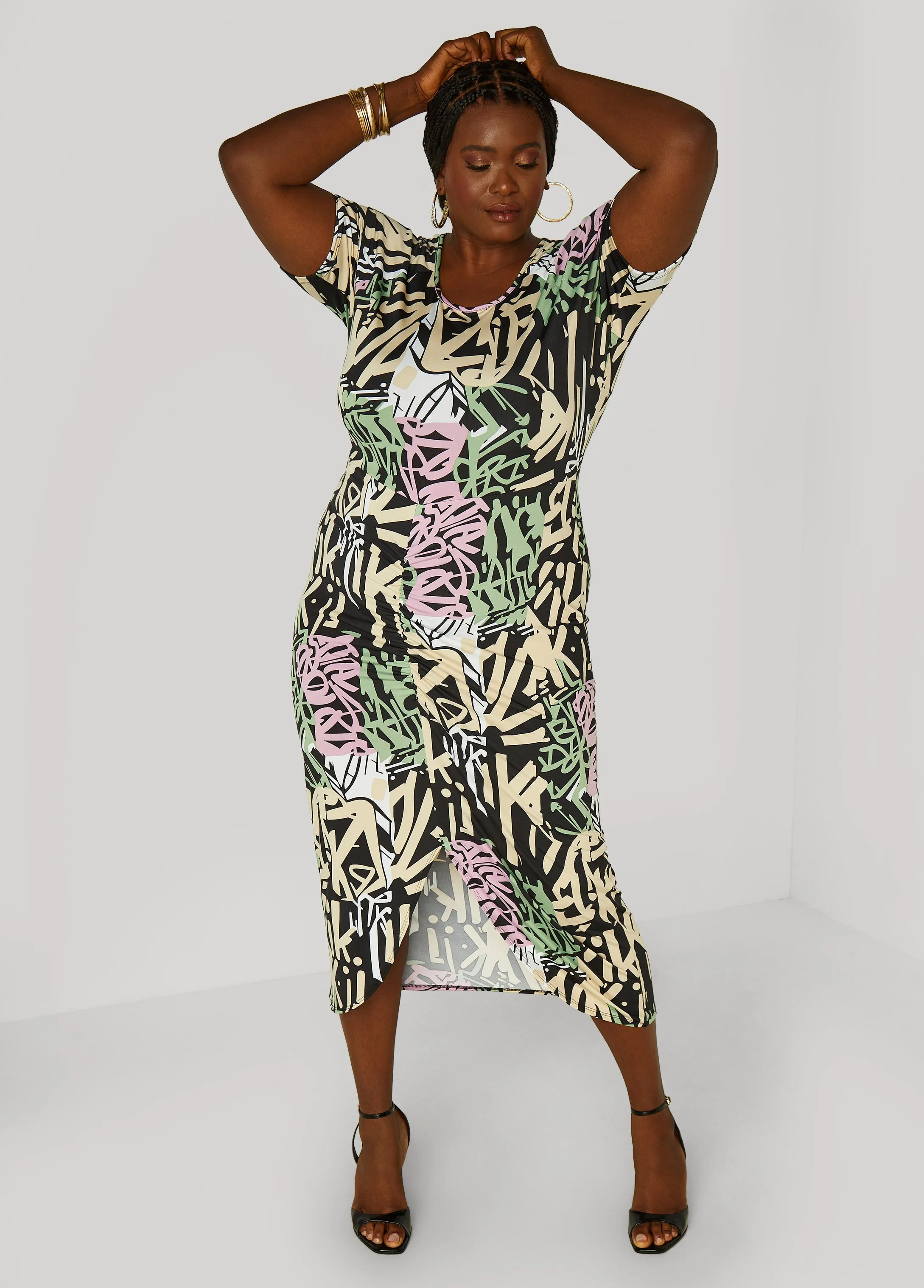 Graffiti Print T Shirt Dress sold by Ashley Stewart product image thumbnail 3