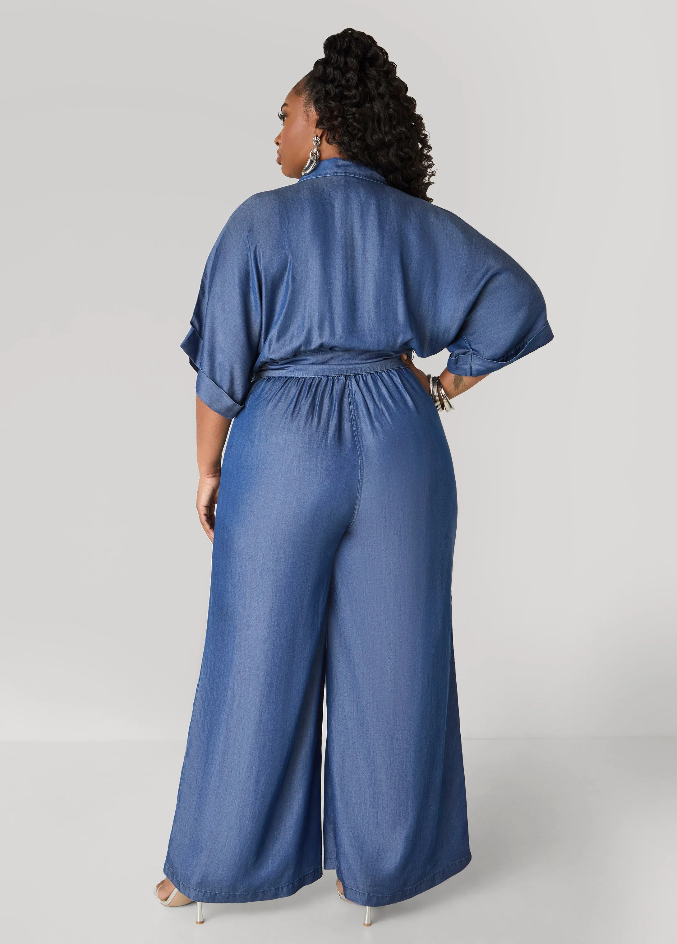 Chambray Wide Leg Jumpsuit sold by Ashley Stewart product image thumbnail 2