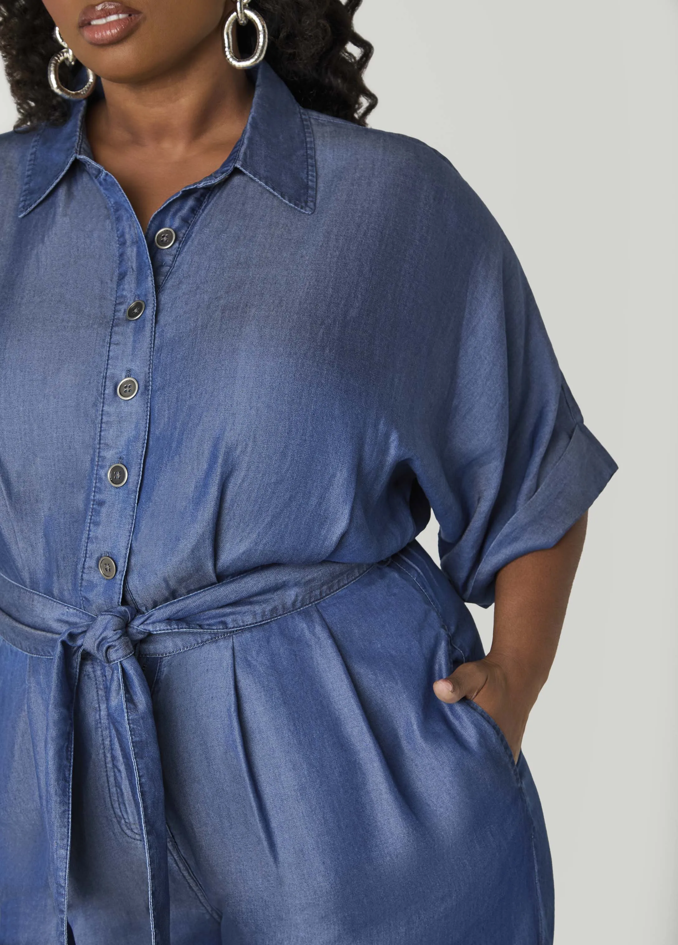 Chambray Wide Leg Jumpsuit sold by Ashley Stewart product image thumbnail 4