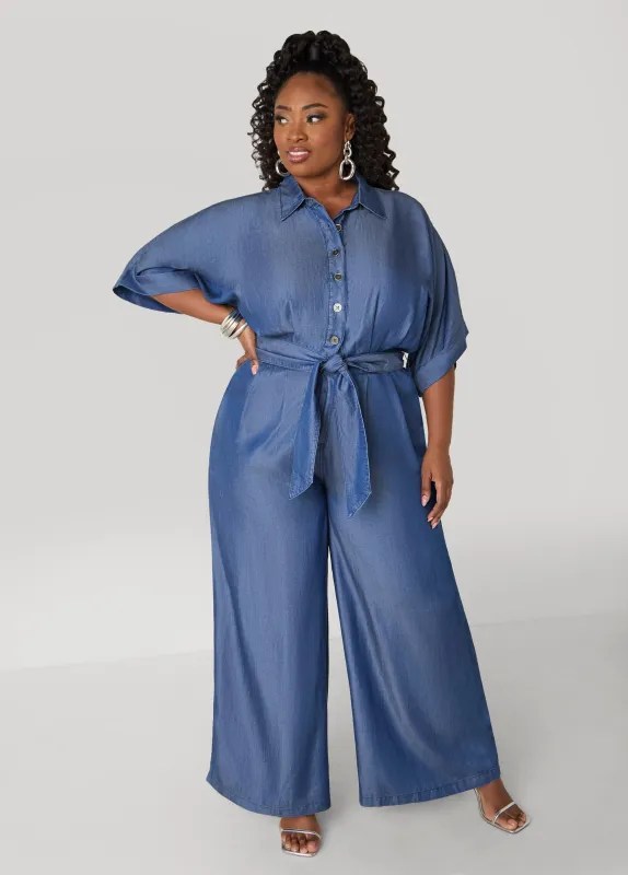 Chambray Wide Leg Jumpsuit sold by Ashley Stewart