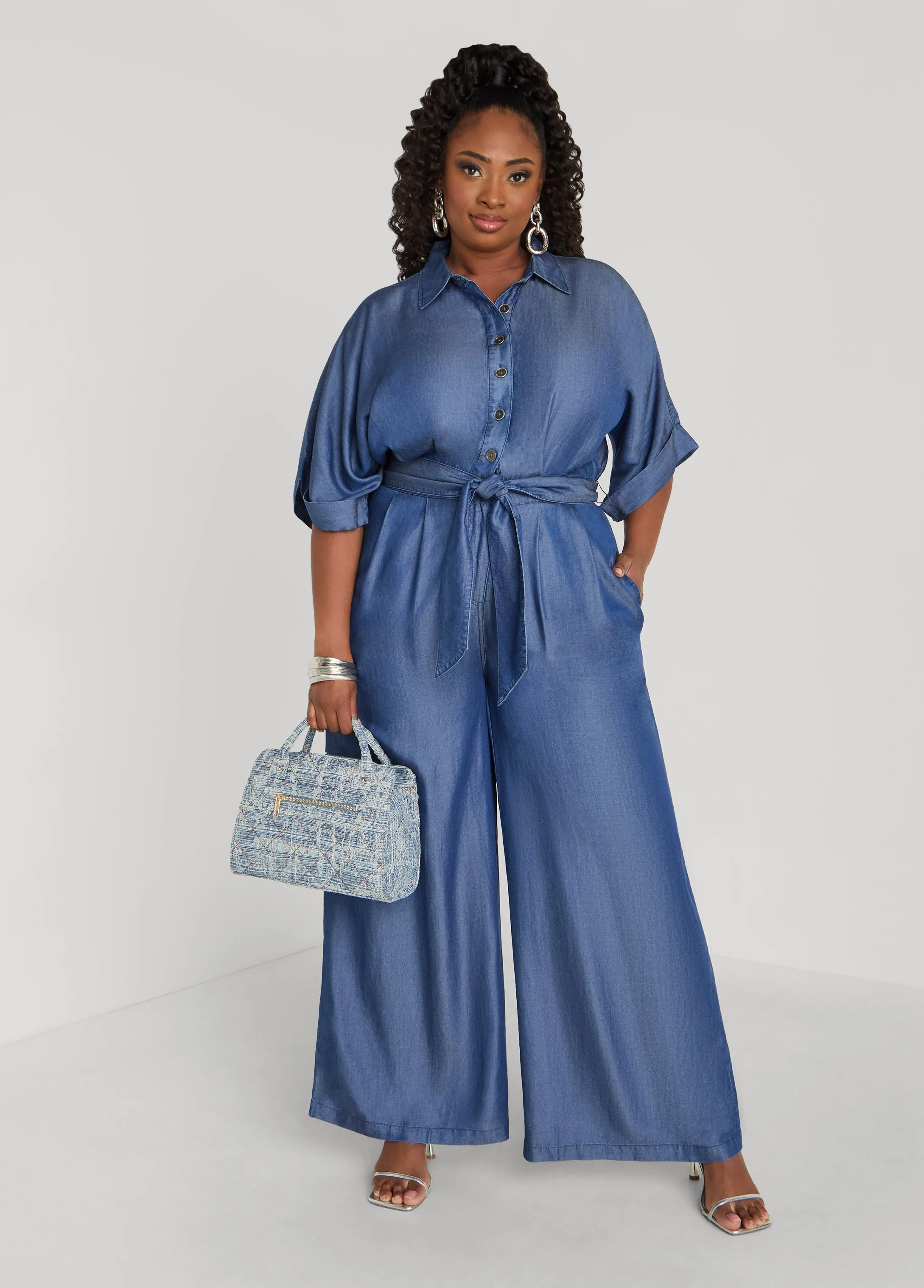 Chambray Wide Leg Jumpsuit sold by Ashley Stewart product image thumbnail 3