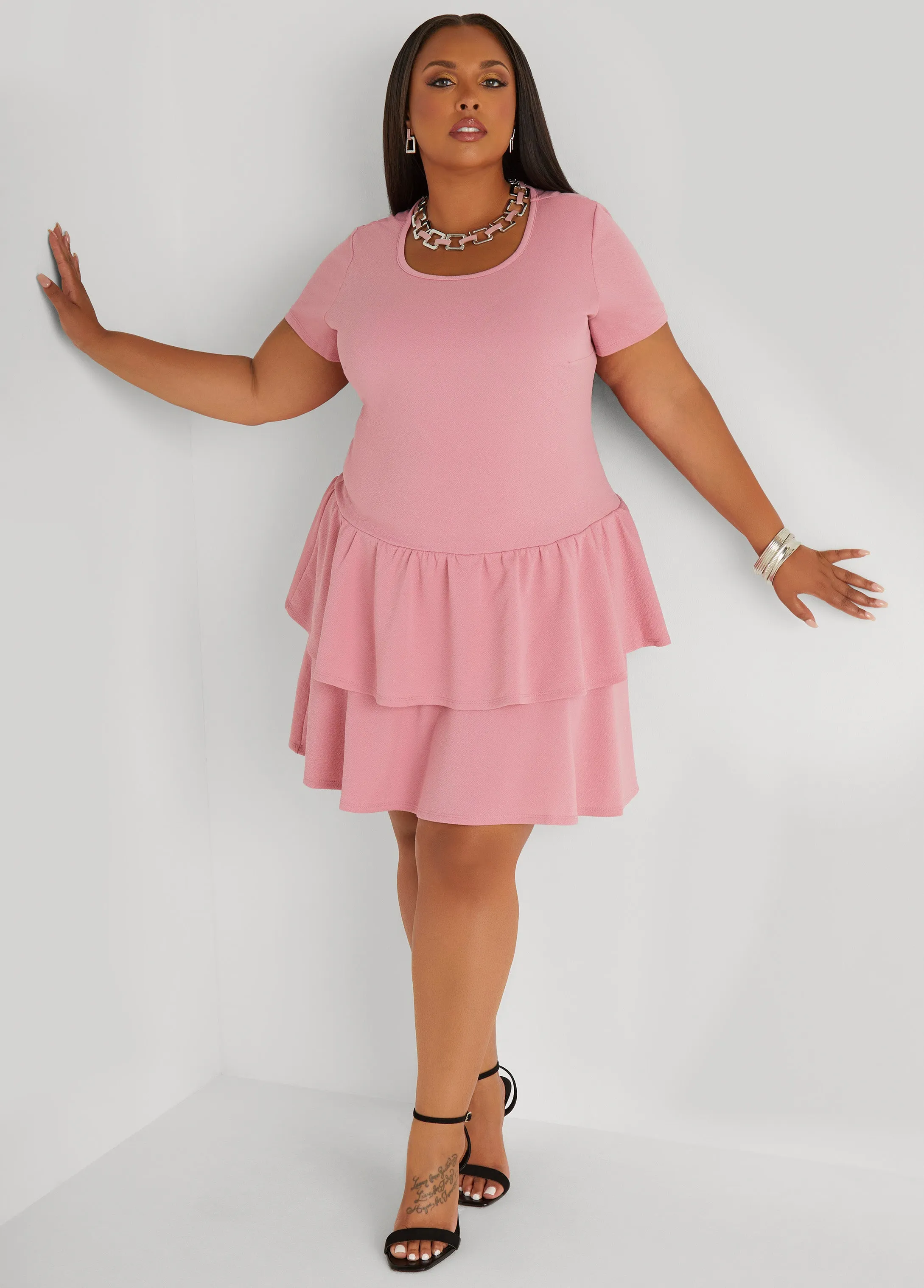 Textured Tiered Dress sold by Ashley Stewart