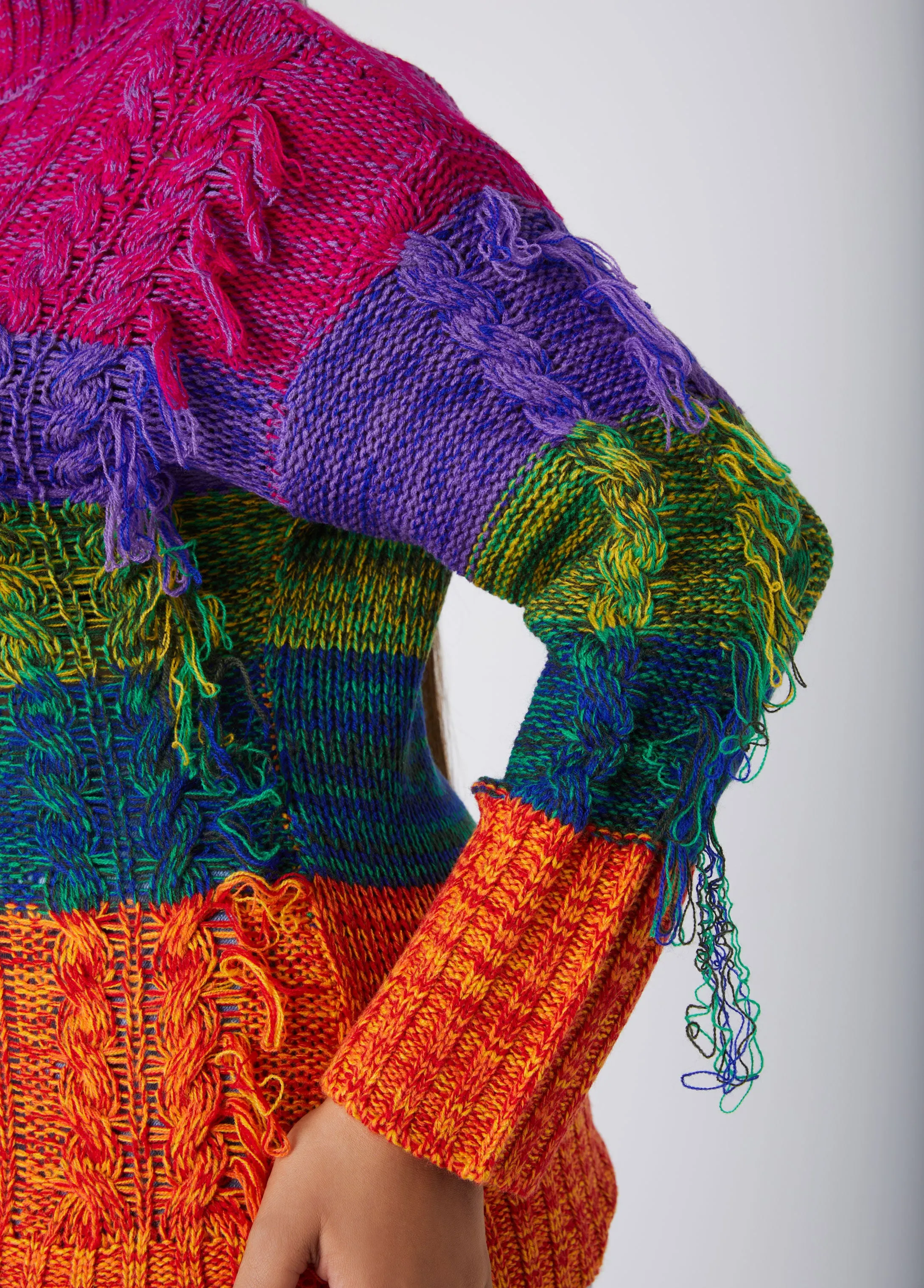 Fringed Rainbow Cable Knit Sweater sold by Ashley Stewart product image thumbnail 4