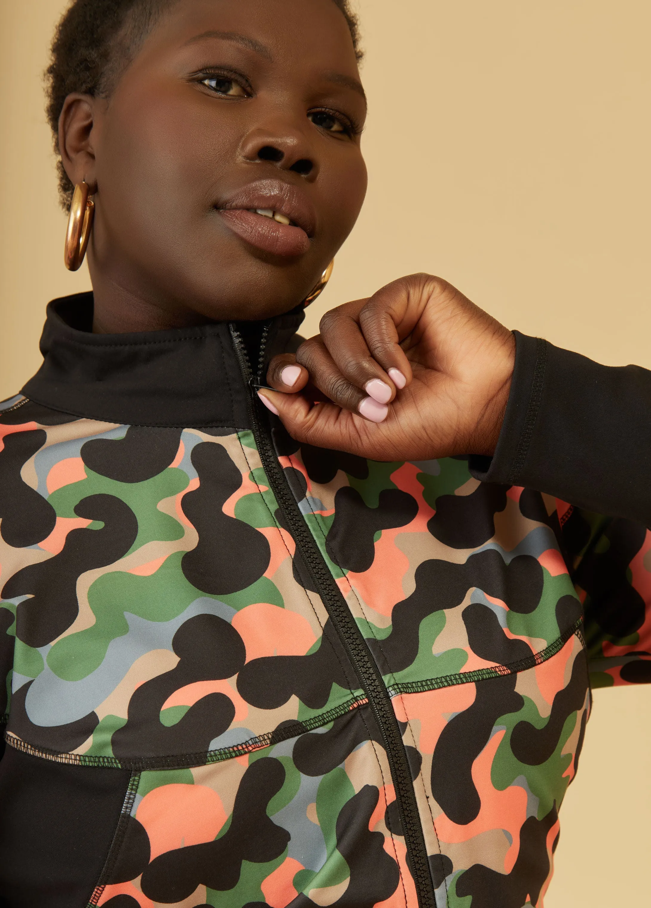 Camo Print Paneled Jacket sold by Ashley Stewart product image thumbnail 3