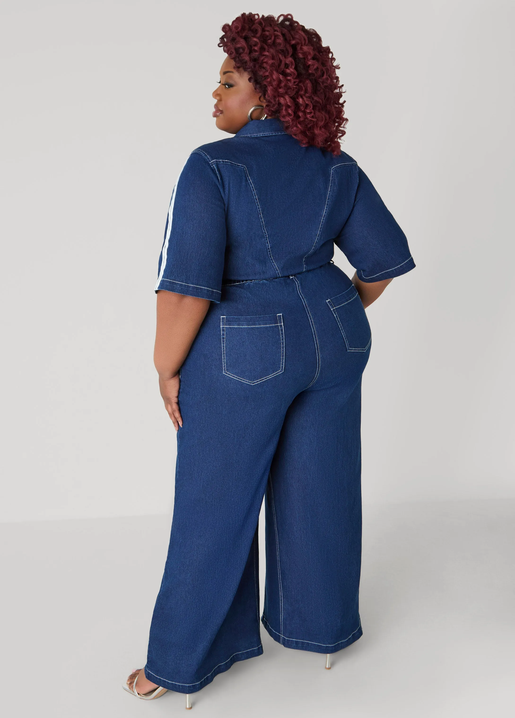 Snap Detail Striped Denim Jumpsuit sold by Ashley Stewart product image thumbnail 3