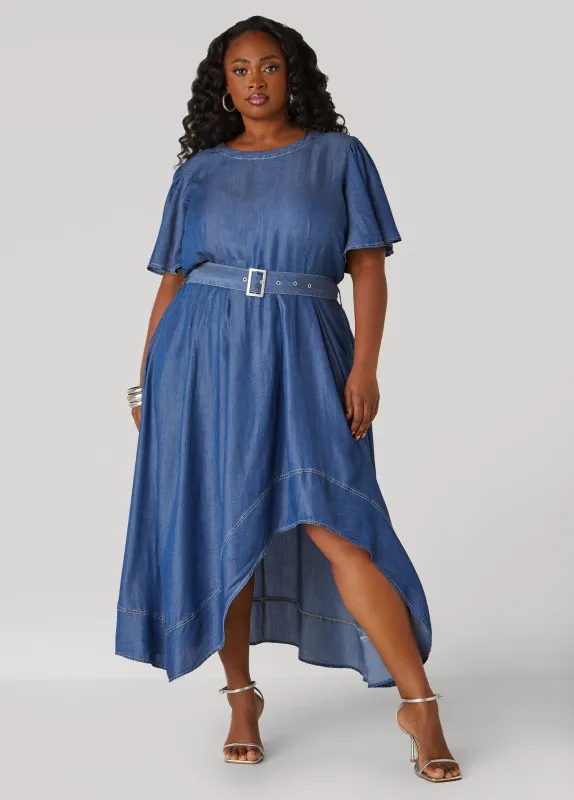 Belted A Line Chambray Dress sold by Ashley Stewart