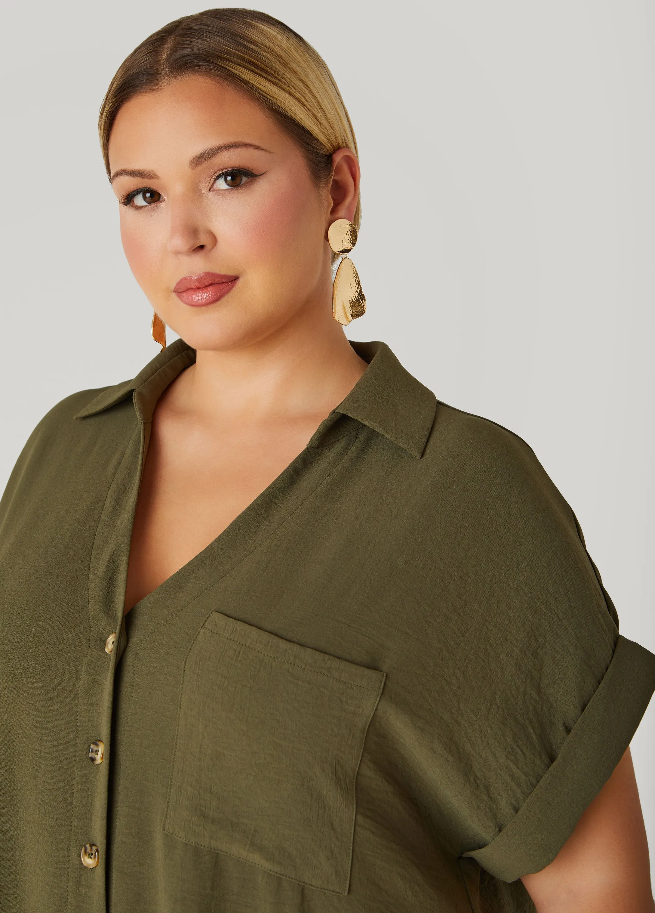 Cuffed Textured Maxi Shirtdress sold by Ashley Stewart product image thumbnail 2