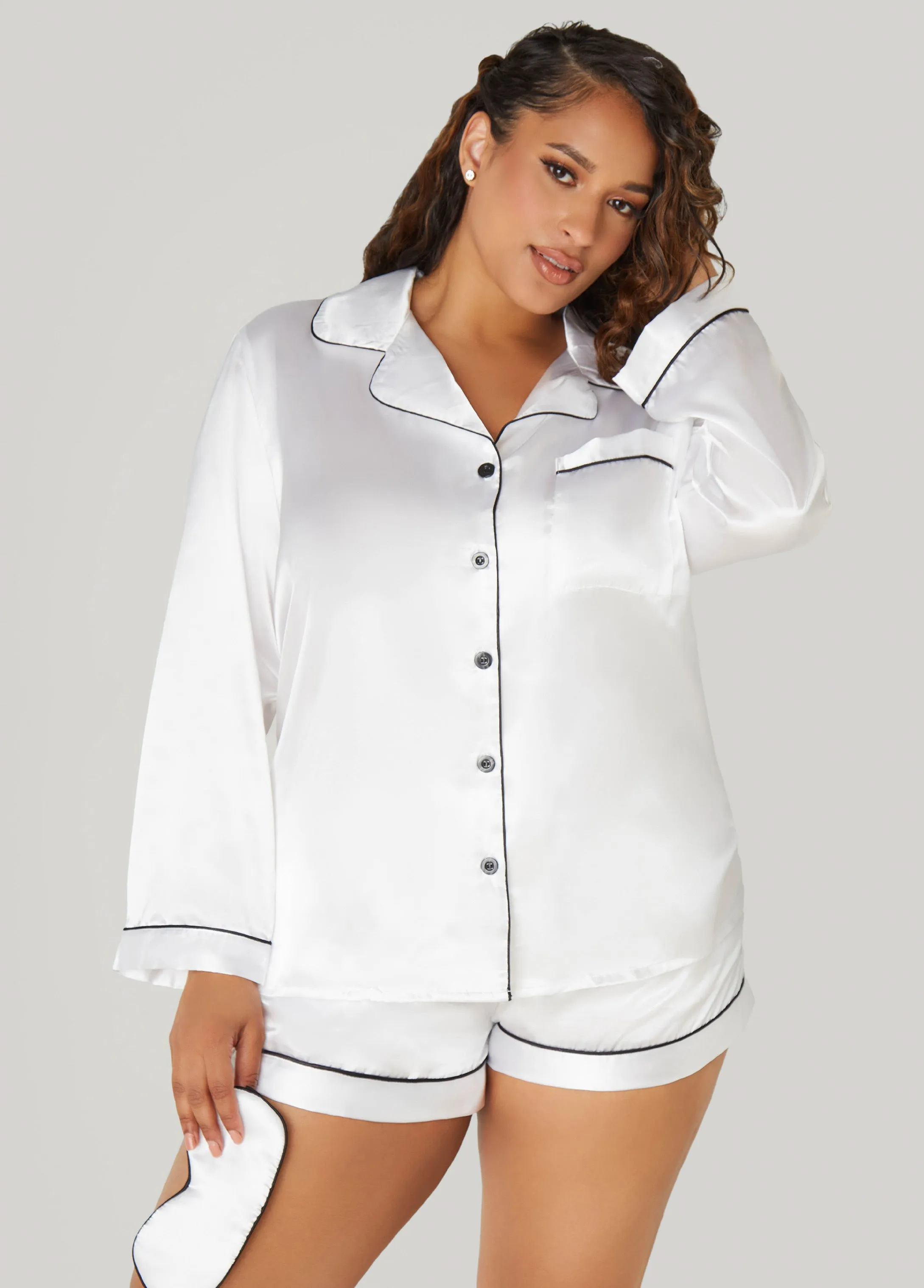 Satin Pajama Shorts 3 Piece Set sold by Ashley Stewart