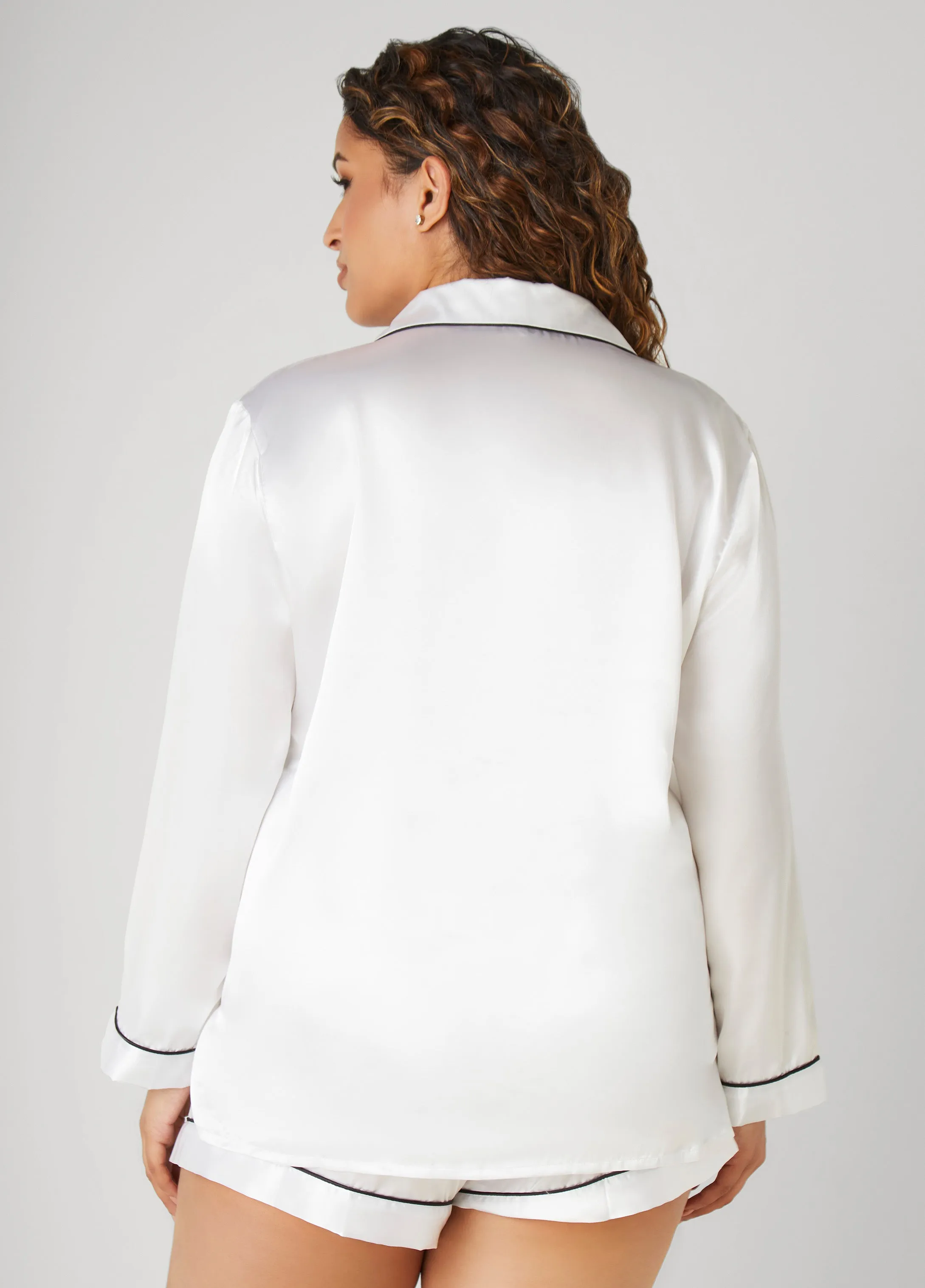 Satin Pajama Shorts 3 Piece Set sold by Ashley Stewart product image thumbnail 2