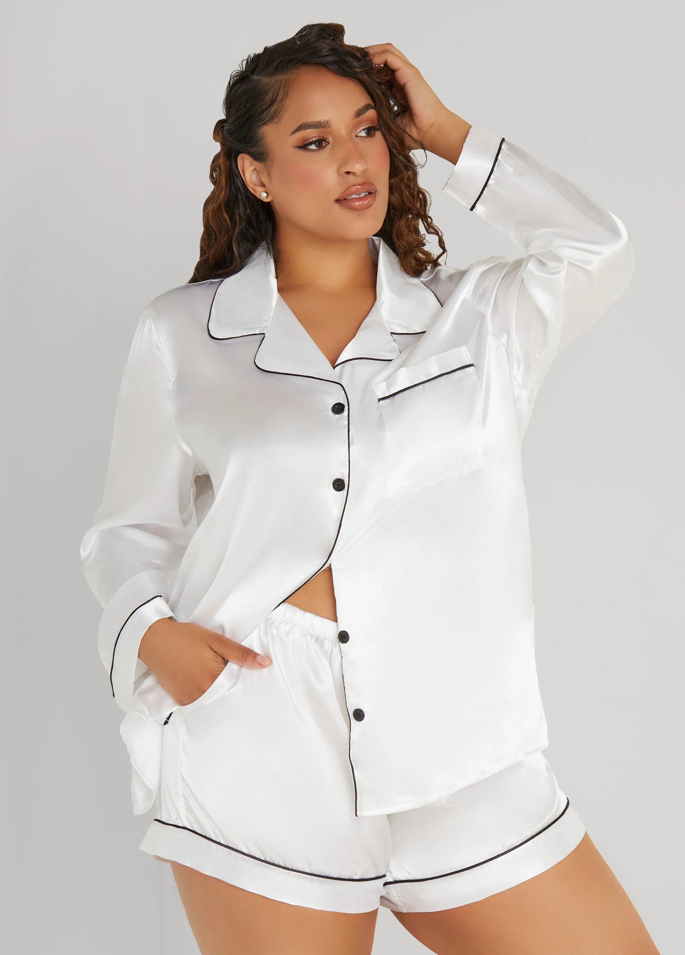 Satin Pajama Shorts 3 Piece Set sold by Ashley Stewart product image thumbnail 3