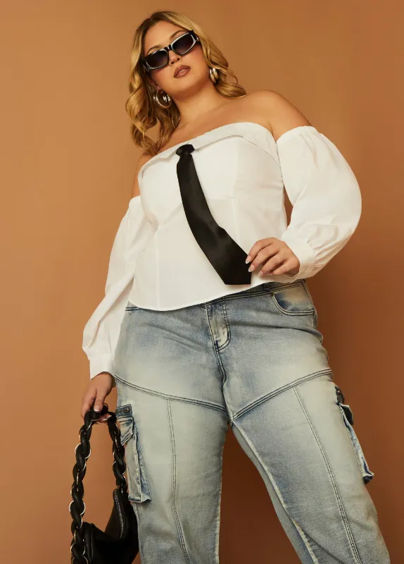 Off The Shoulder Tie Detailed Shirt sold by Ashley Stewart