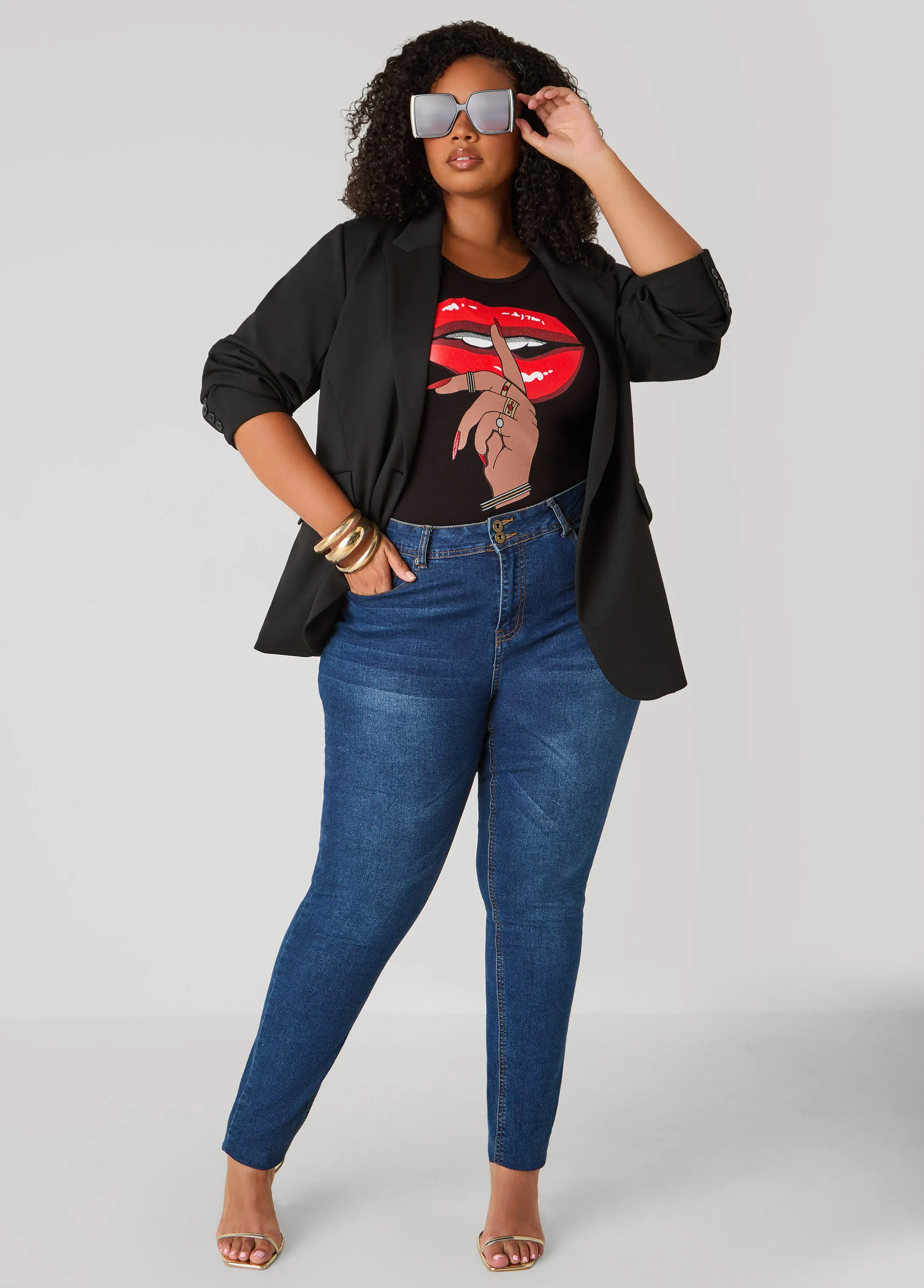 Ssshh Glittered Graphic Tee sold by Ashley Stewart product image thumbnail 3